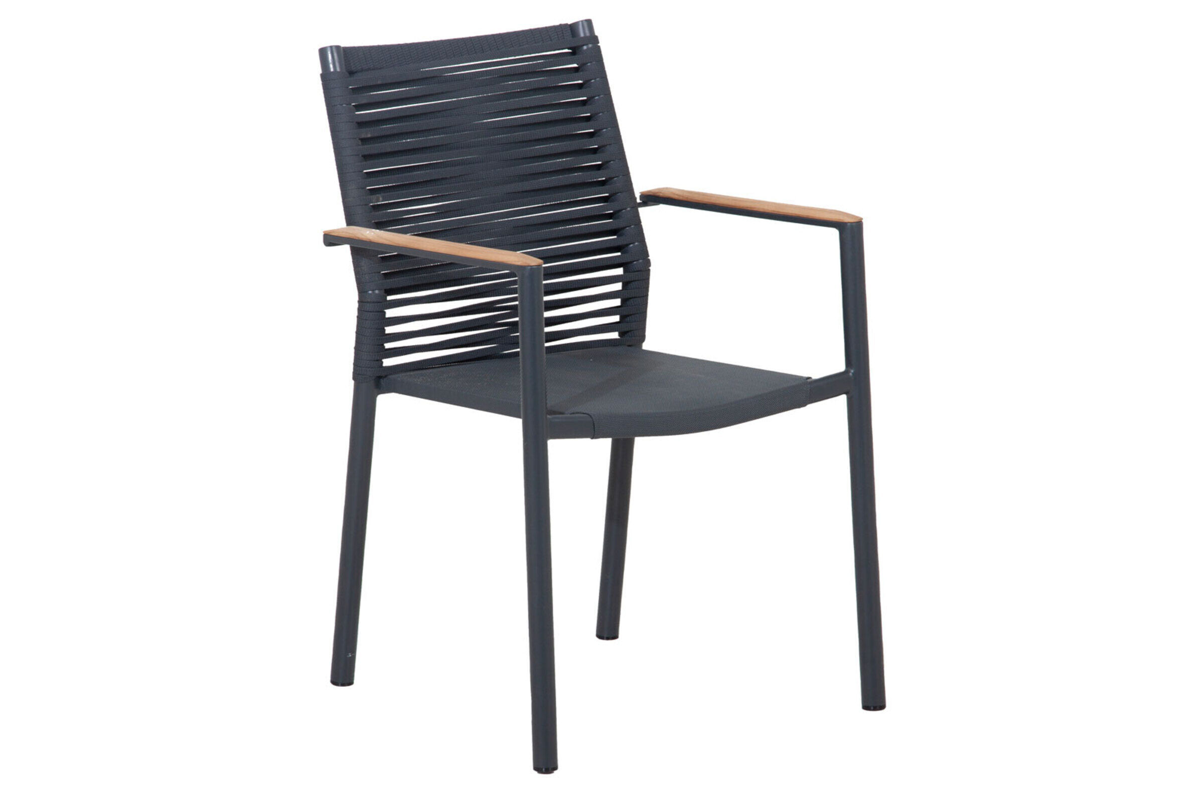 B-Ware: OUTFLEXX Theo Dining Sessel, dunkelgrau, Alu/FSC®-Teakholz/Rope, 54 x 60 x 88 cm