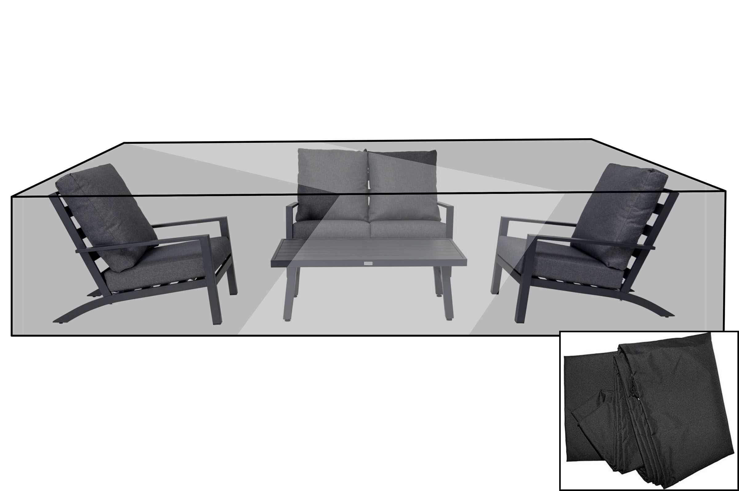 OUTFLEXX Premium Abdeckhaube für Loungesets, schwarz, z.B. 21791, 265 x 140 x 82 cm, wasserbeständig, integriertes Zugband