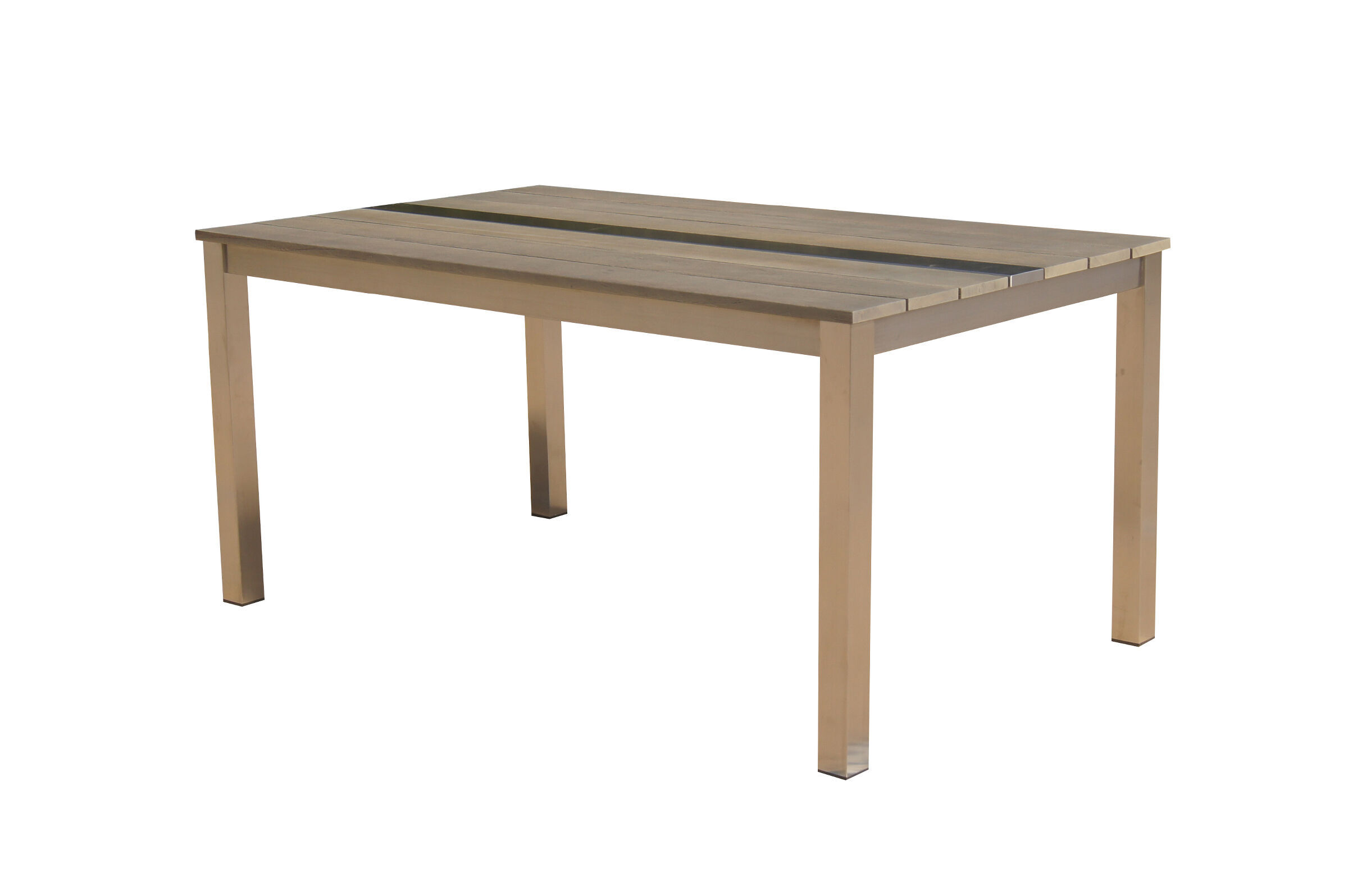 B-Ware: OUTFLEXX Dining Tisch, silber/natur, Edelstahl/FSC®-Teakholz, 160x95cm, Tischbeine aus Edelstahl