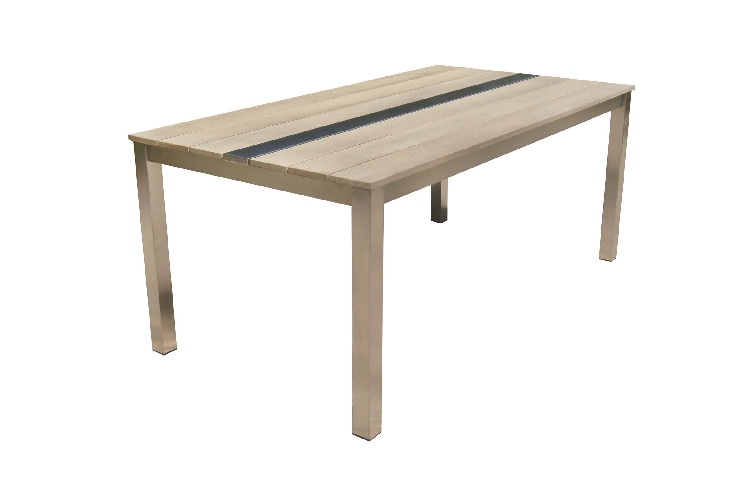 OUTFLEXX Dining Tisch, silber/natur, Edelstahl/FSC®-Teakholz, 180x95cm, Tischbeine aus Edelstahl