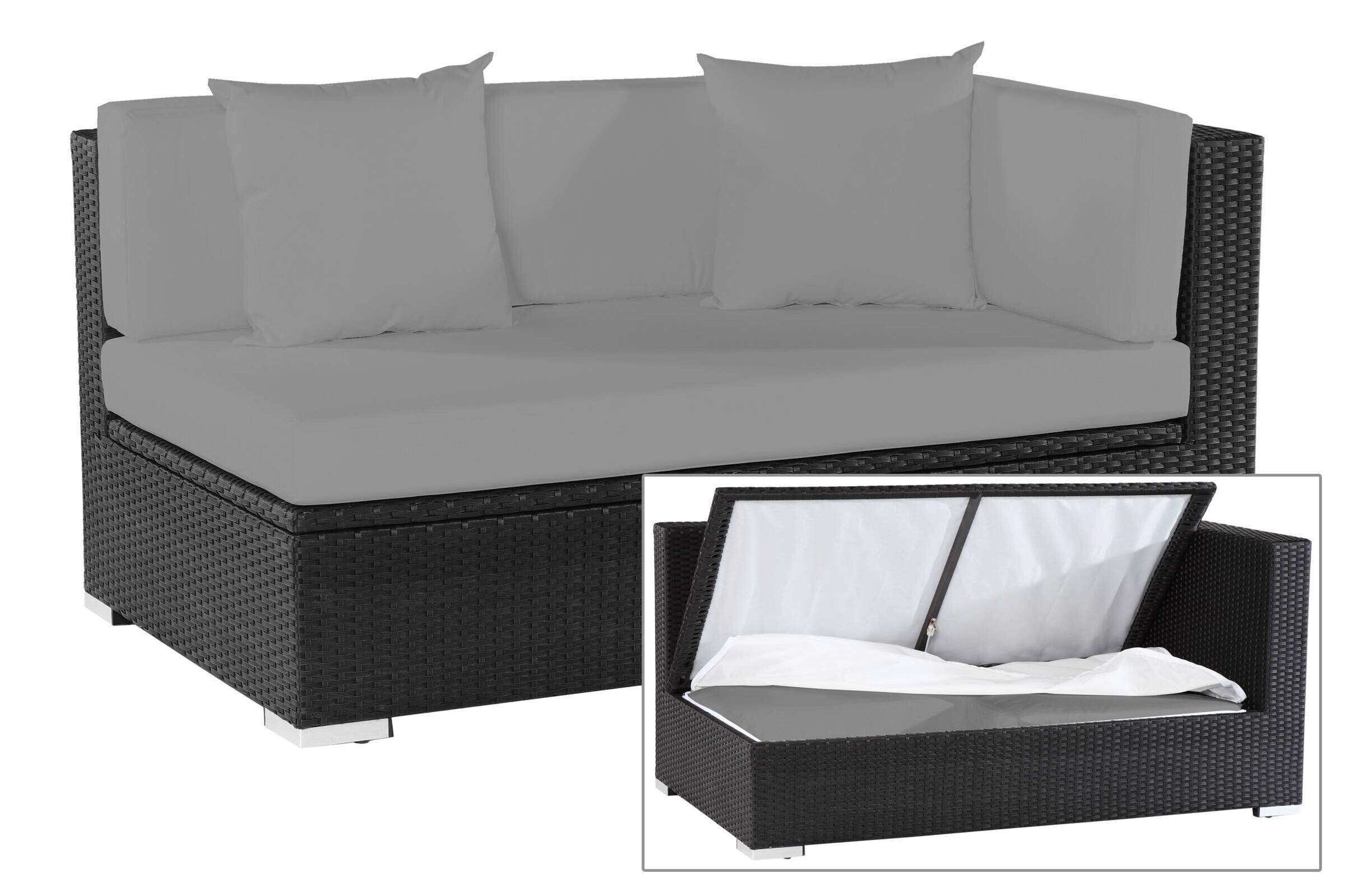 OUTFLEXX 2-Sitzer Ecksofa, schwarz, Polyrattan, 145x85x70cm, Armlehne links, wasserfeste Kissenbox