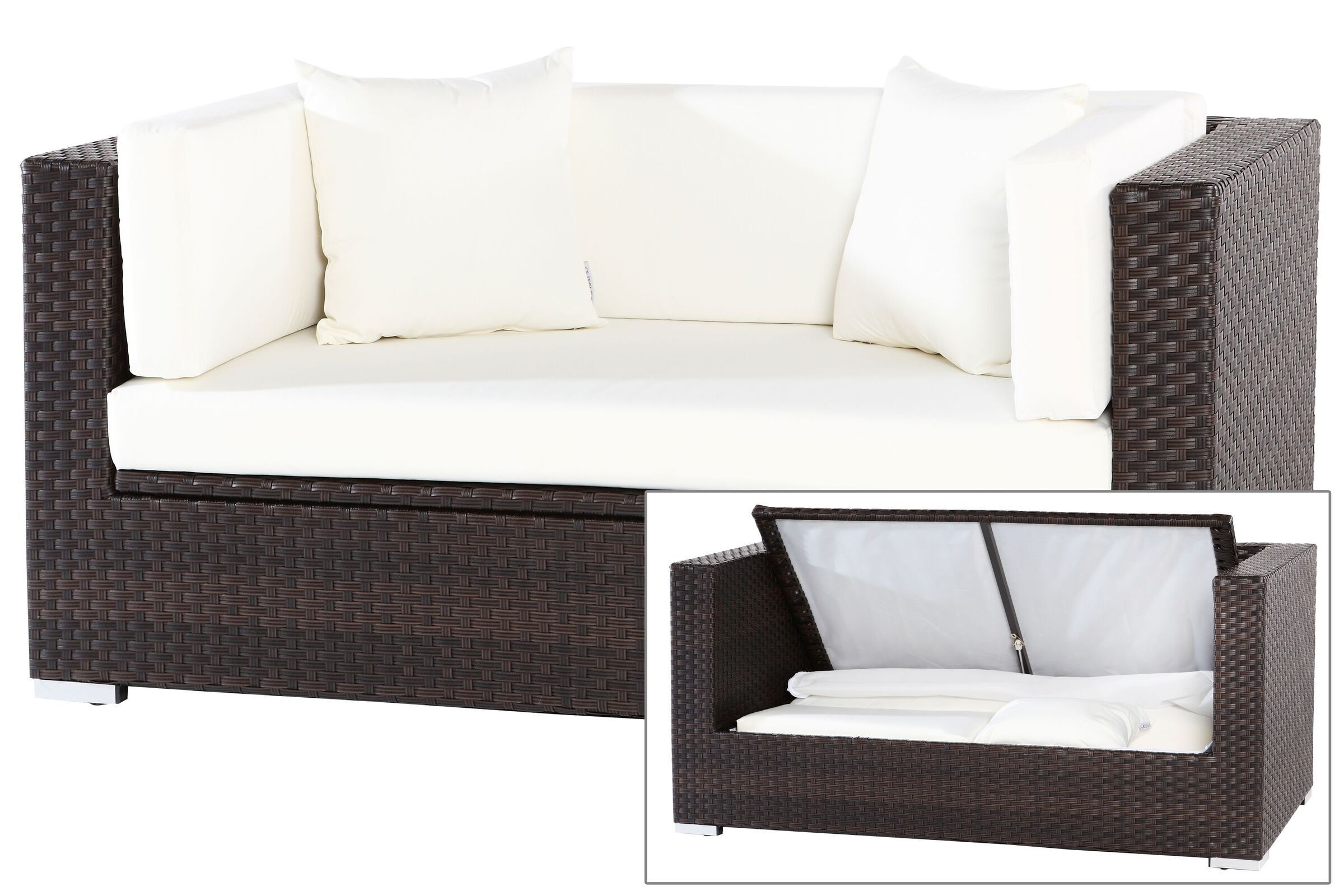 OUTFLEXX 2-Sitzer Sofa, braun, Polyrattan, 152x85x70cm, inkl. Polster, wasserfeste Kissenbox