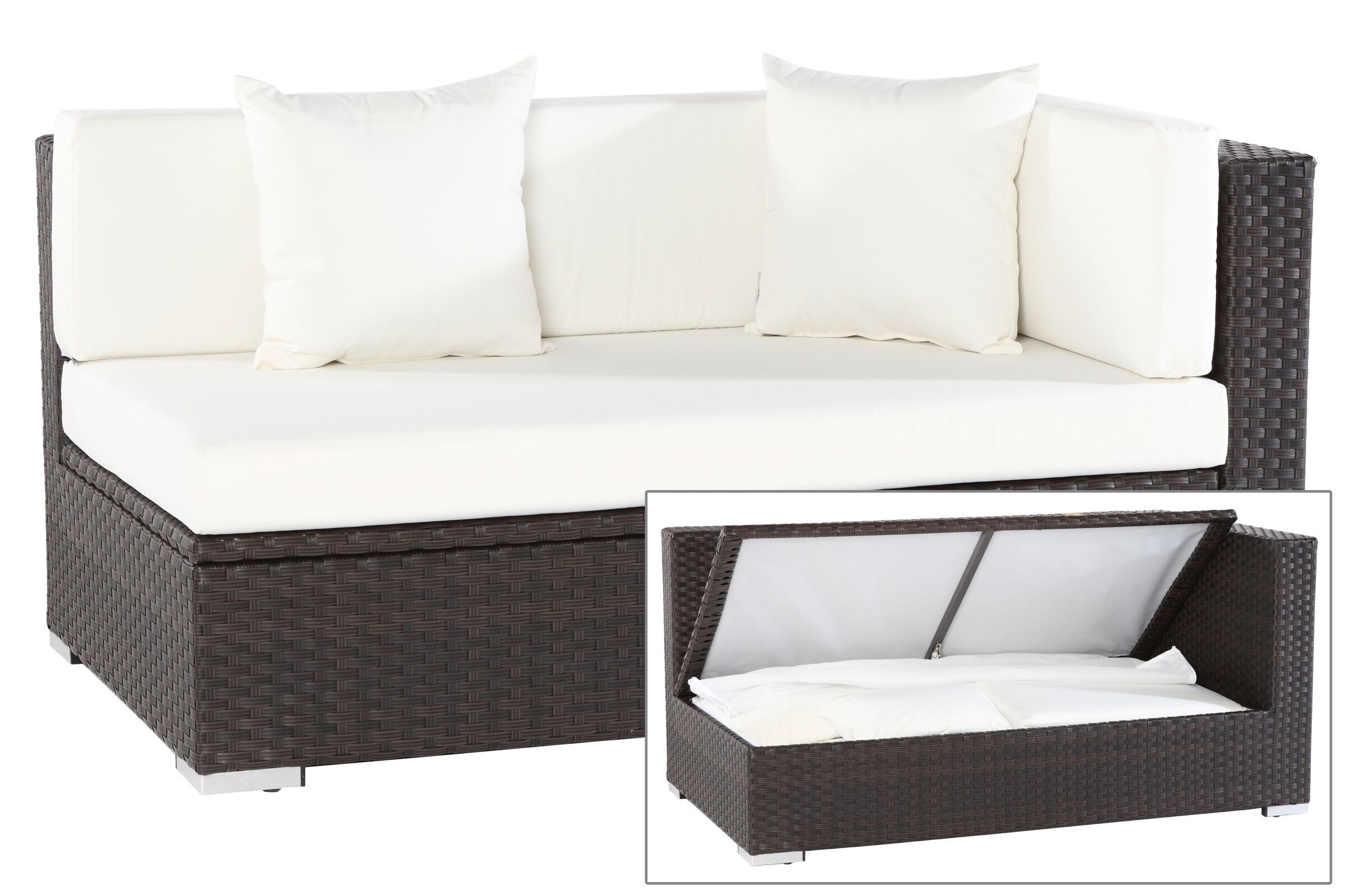 OUTFLEXX 2-Sitzer Ecksofa, braun, Polyrattan, 145x85x70cm, Armlehne li, inkl. Kissen, wasserfeste Kissenbox