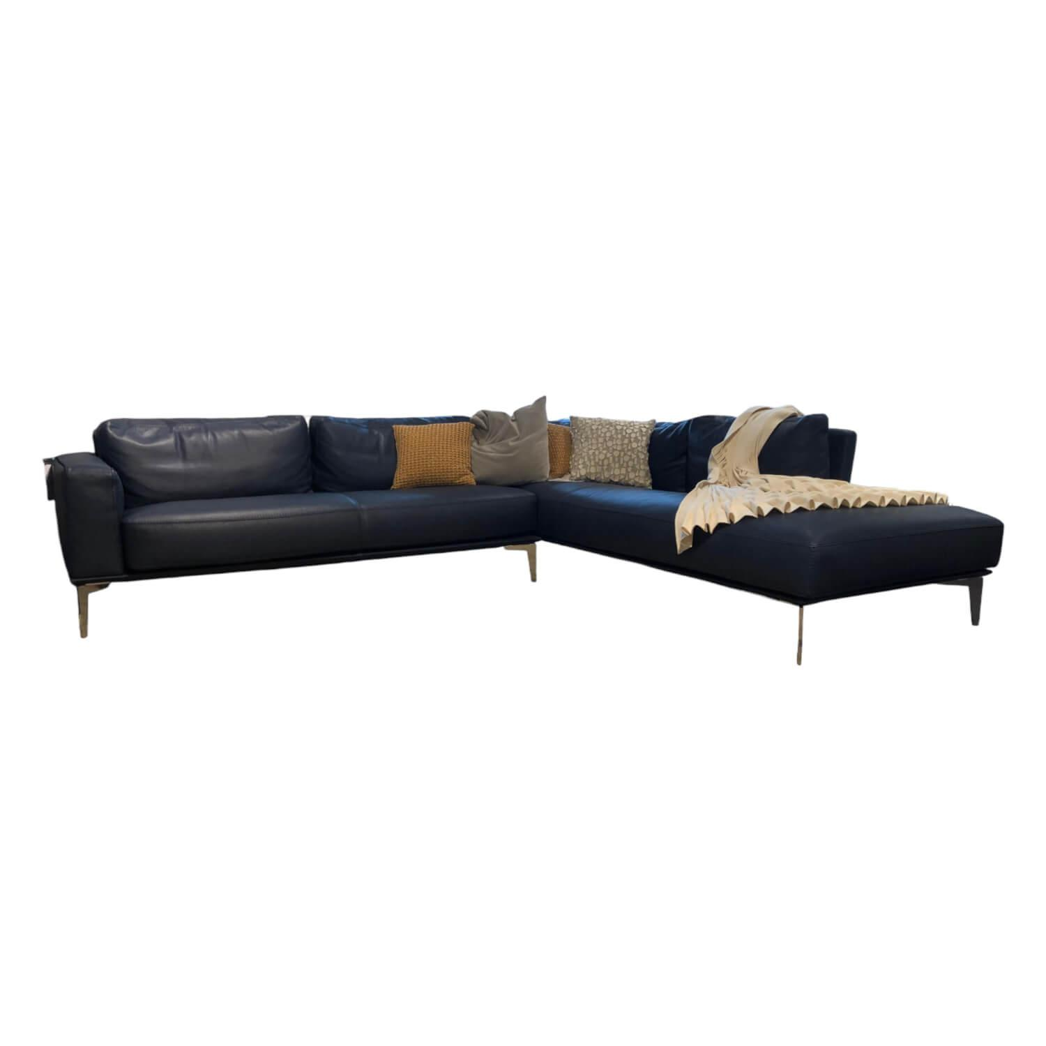 Ecksofa Aida Leder Carezza 44 Cat. 5 Blau Füße Verchromt