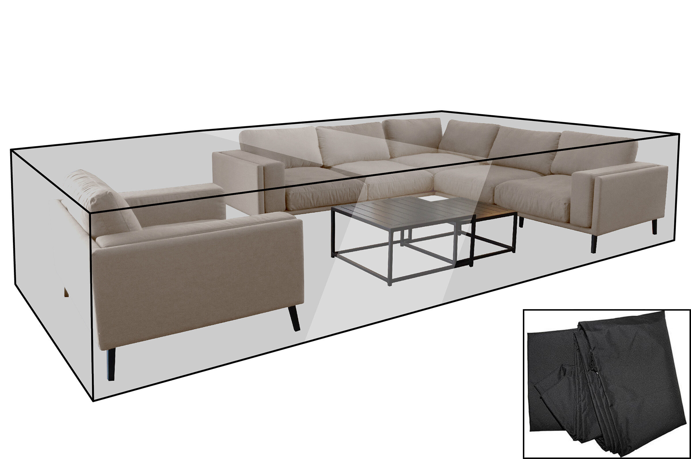 OUTFLEXX Premium Abdeckhaube für Loungeset, z.B. 30785, schwarz, 397x373x56cm, wasserbeständig