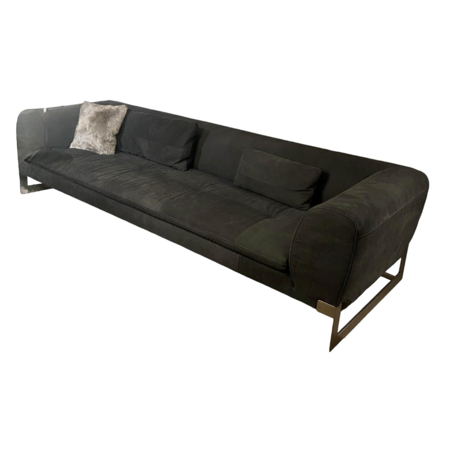 Sofa Viktor Bezug Leder Bohemian Dark Grey Grau Füße Nickel Satin Ohne Kissen