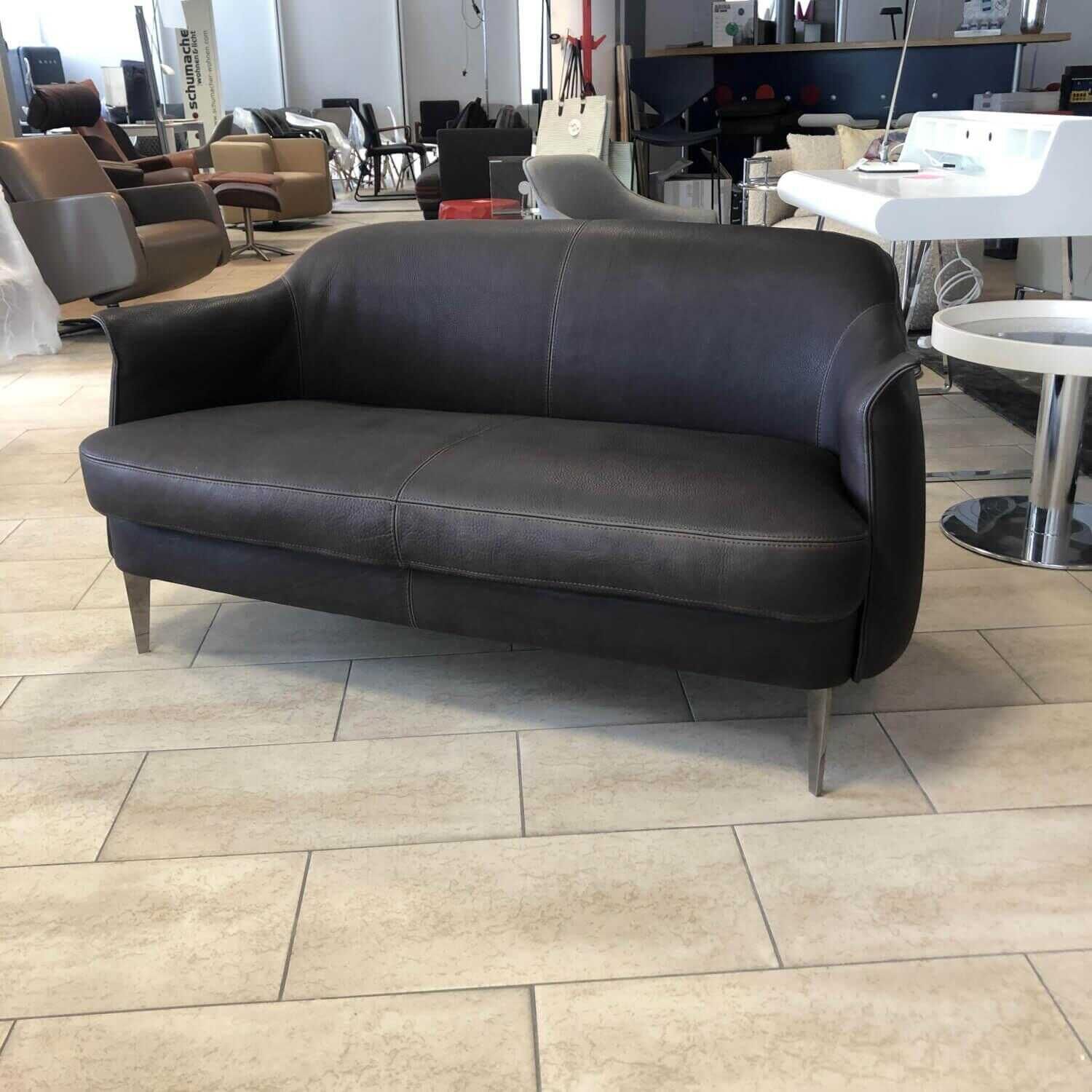 Sofa Boheme Leder Neck Braun Schwarz Füße