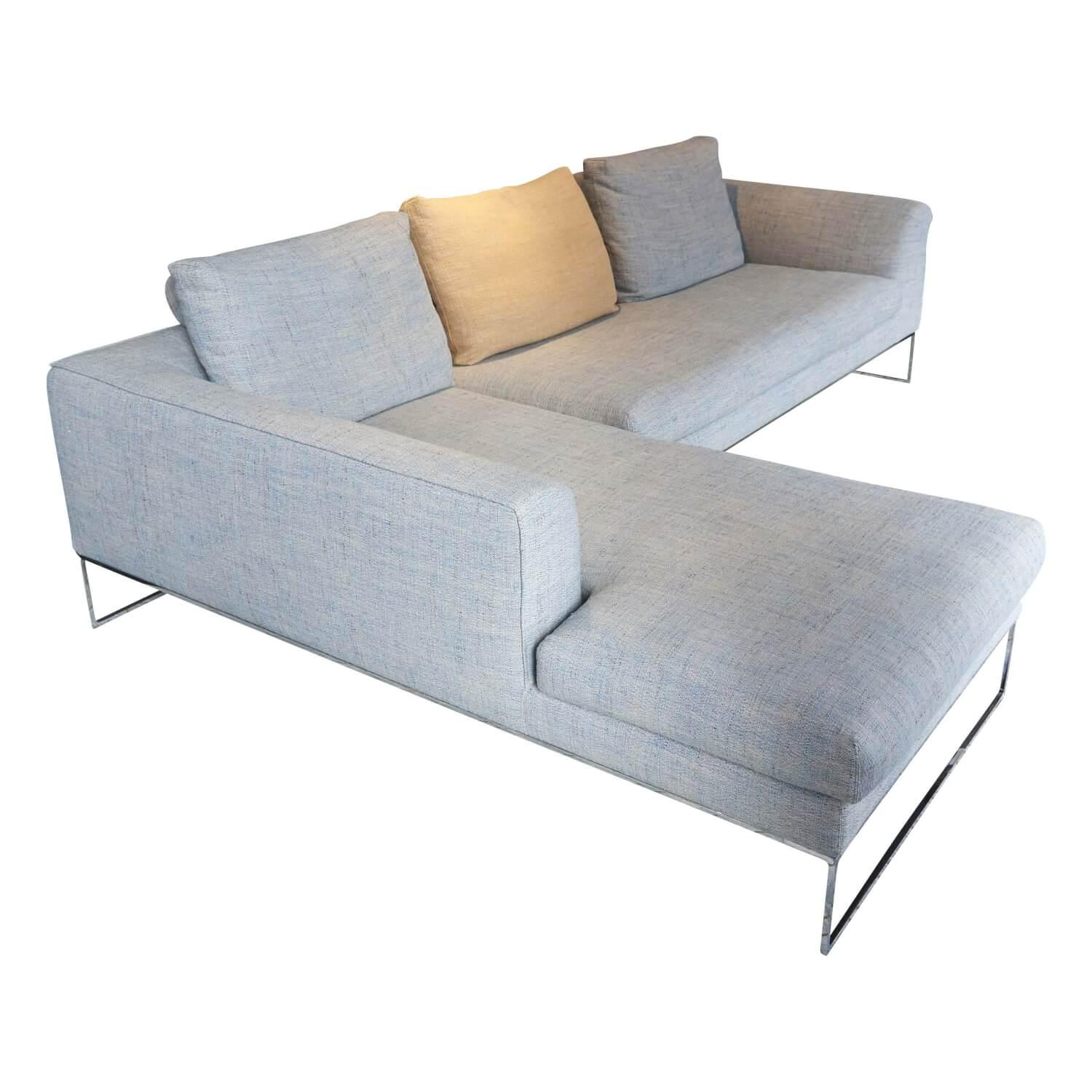 Ecksofa Mell Lounge Stoff 8151 Grau Taubenblau Gestell Metall Mit Rückenkissen