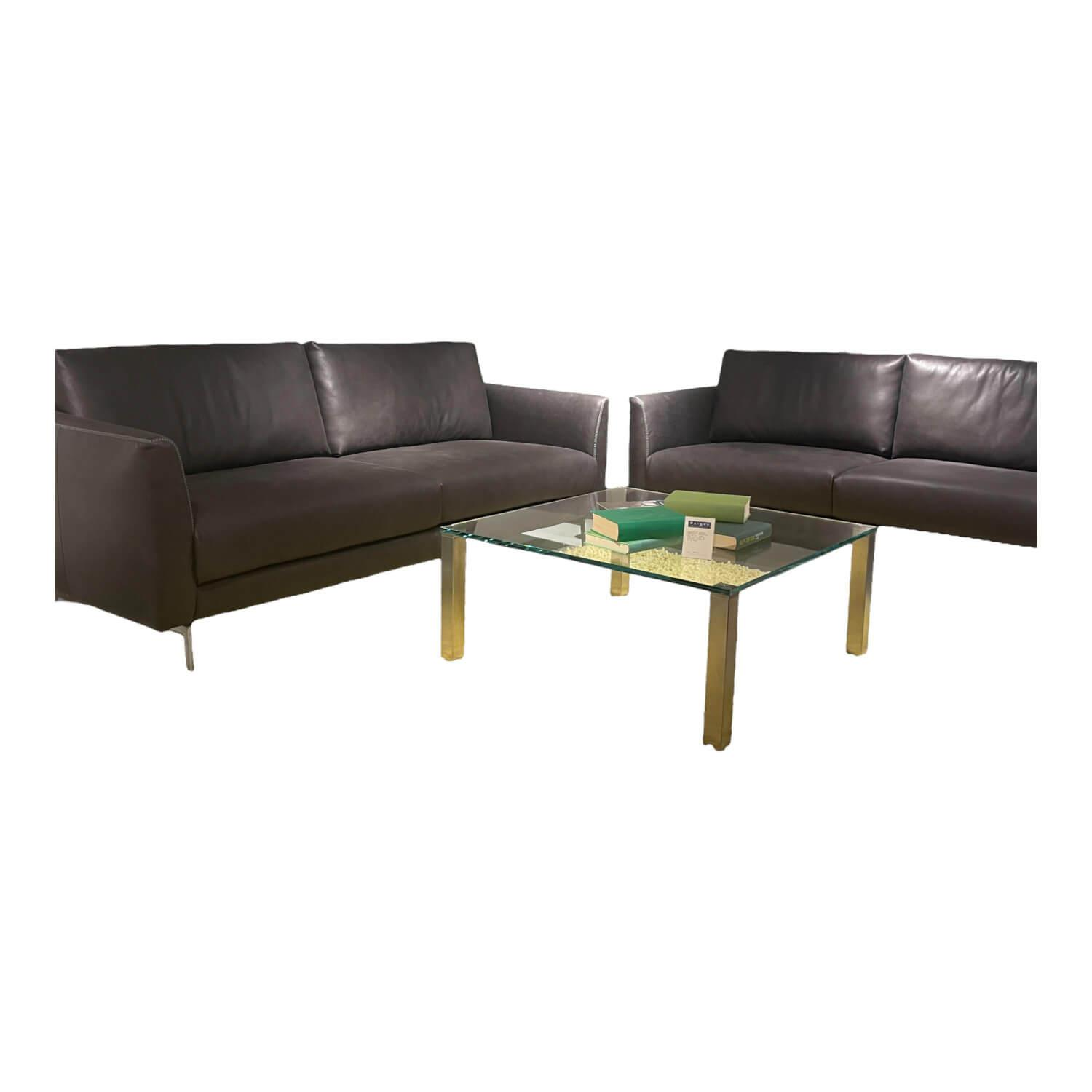 2er Set Sofa Omega Bezug Leder B Toro Bonanza Anthrazit Winkelfuß Aluminium Matt