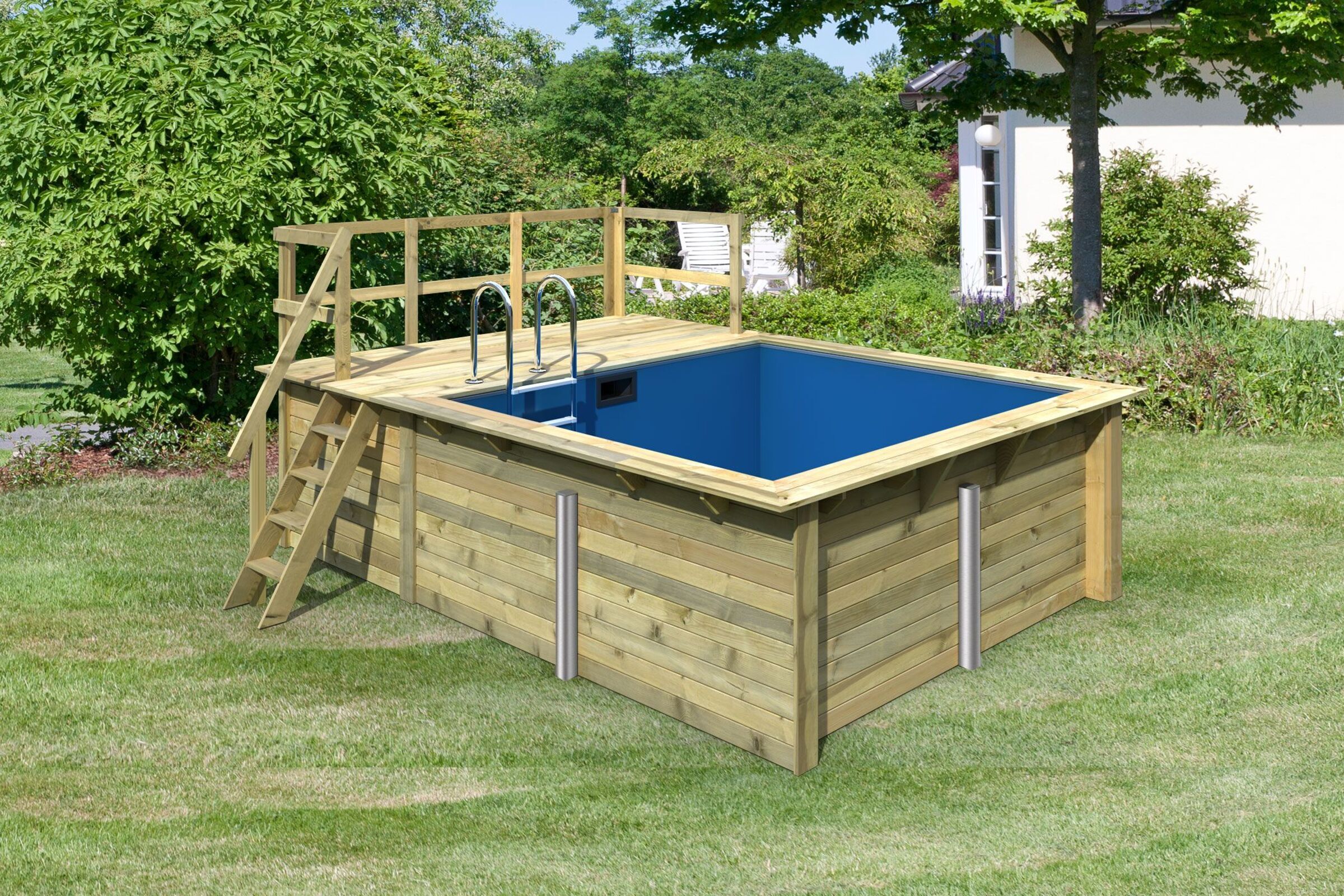 KARIBU Pool 44 mm, naturbelassen, Fichtenholz, 309x276x124 cm, Gr. 1, Terasse ca. 350 cm