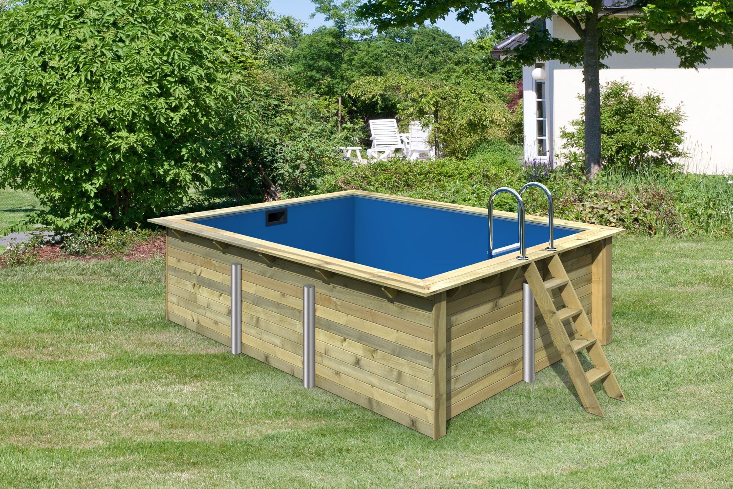 KARIBU Pool 44 mm, naturbelassen, Fichtenholz, 309x396x124 cm, Größe 2, KDI