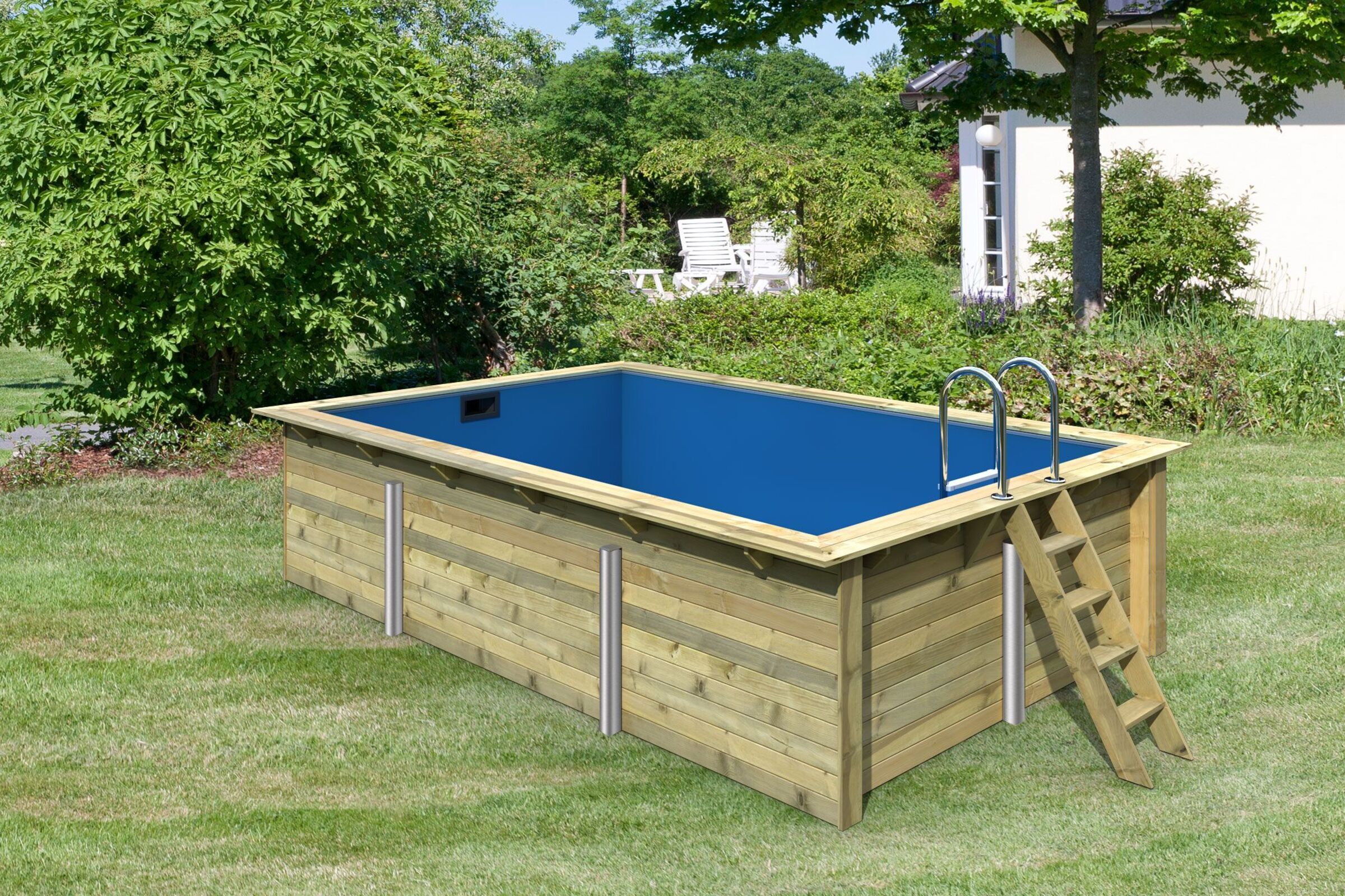 KARIBU Pool 44 mm, naturbelassen, Fichtenholz, 309x486x124 cm, Größe 3, KDI