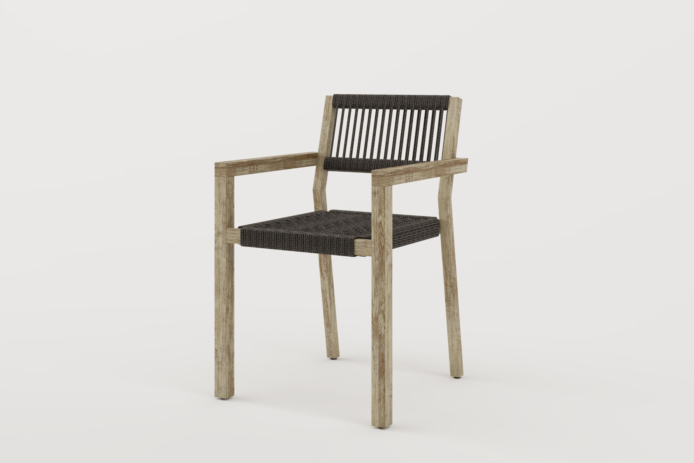 IBIZA 90’s Sessel, greywashed/beige, FSC-Teak/Rope, 55 x 58 x 84 cm, mit FSC Teak-Armlehnen