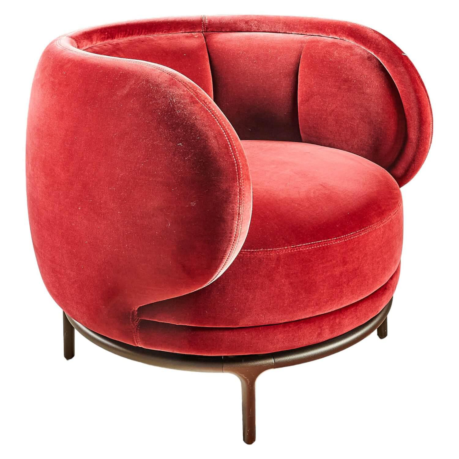 Sessel/Fauteuil Vuelta 80 Bezug Stoff Velvet Bordeaux Rot Füße Bronze Drehbar