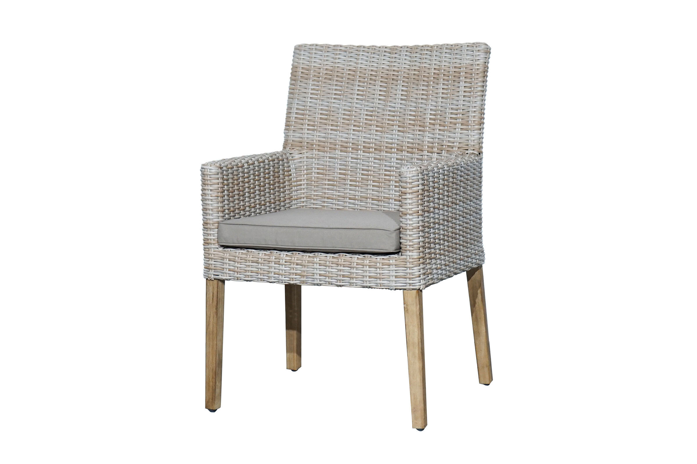 B-Ware: Ploß Timor Landhaussessel, beige-meliert, Geflecht/FSC®-Akazie in Teak-Optik, 60x65x94 cm, inkl. Polster