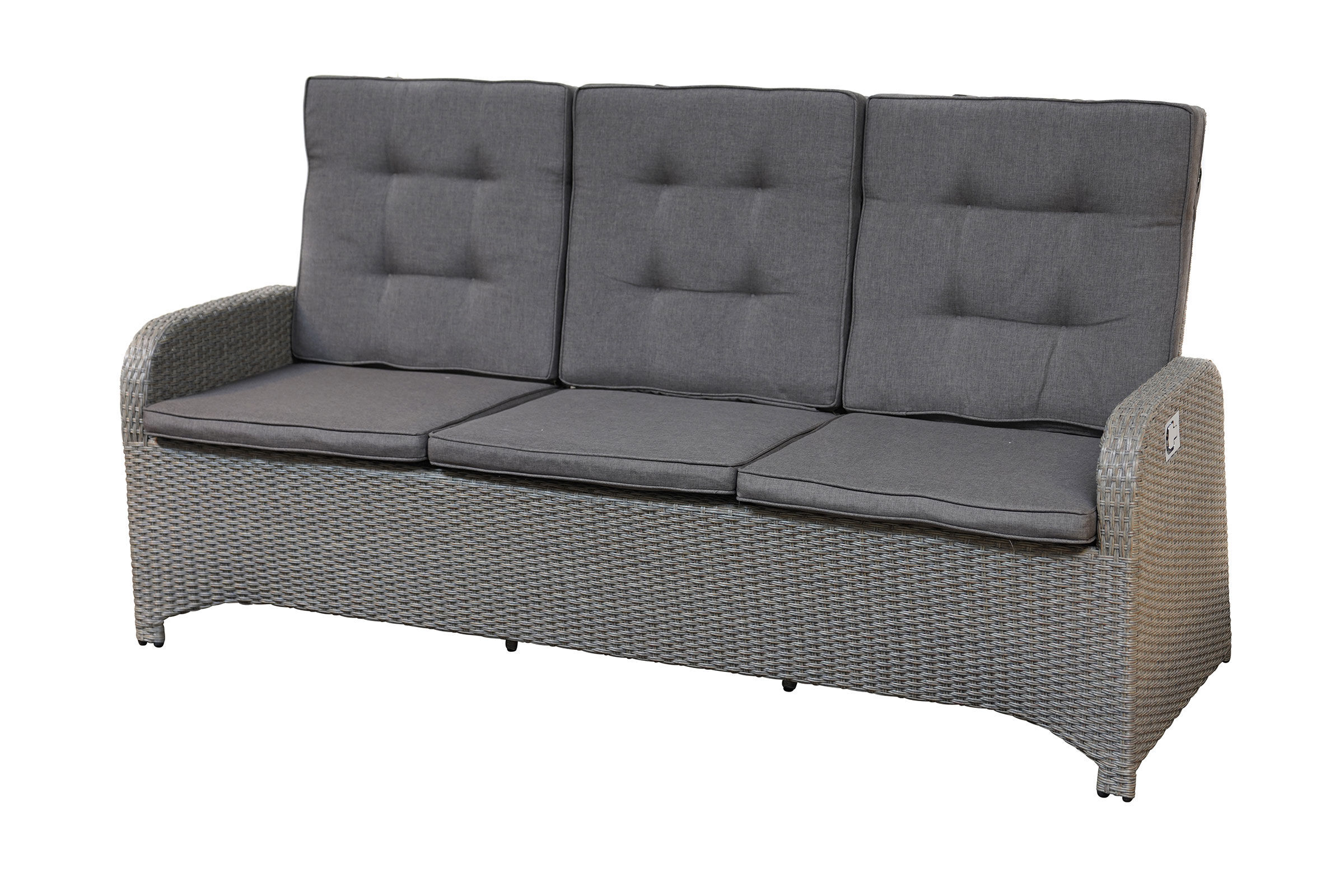 Ploß Kibico Comfort 3-Sitzer Lounge-Sofa, grau-natur-meliert, Geflecht/Aluminium, Vertikal Verstellbar, Polster Inklusive