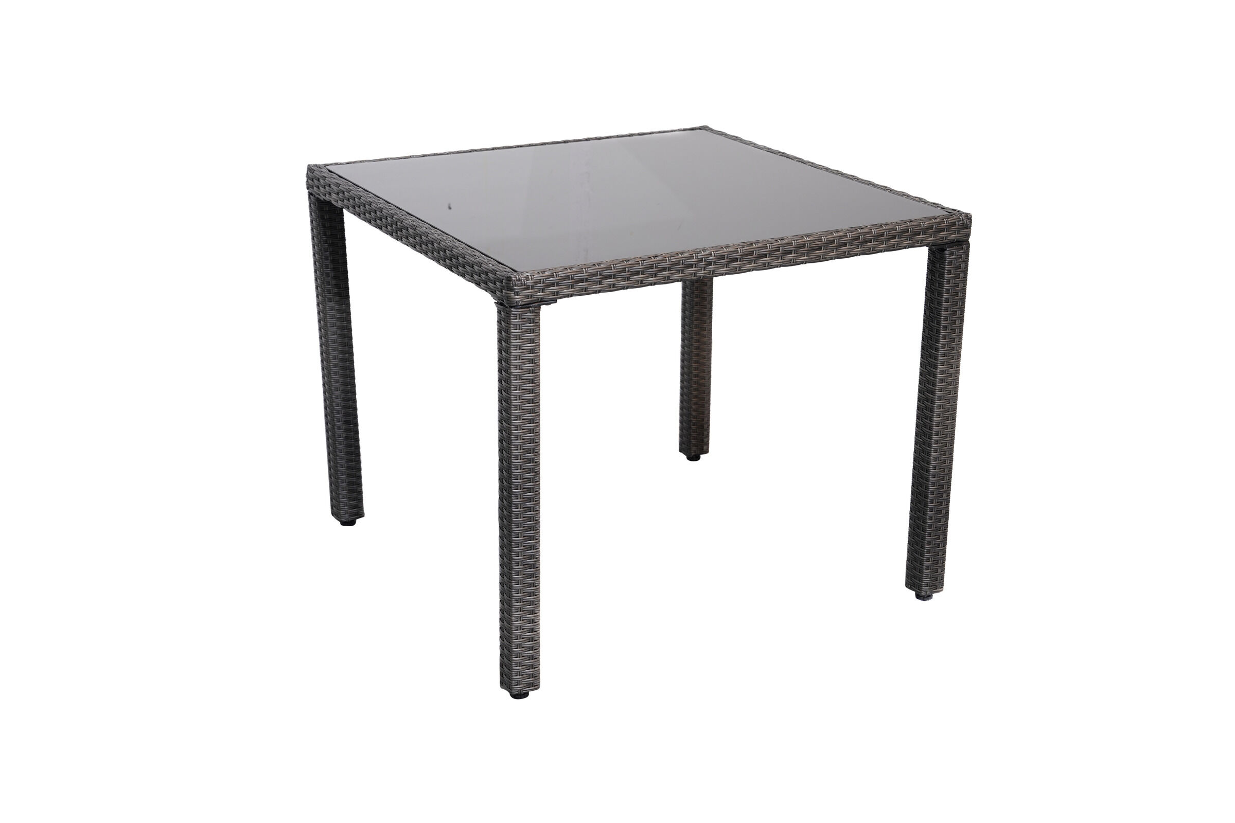 Ploß Bradford Dining-Tisch, grau-braun-meliert, Aluminium/Polyrattan, 90×90 cm, Pulverbeschichtet, Witterungsbeständig