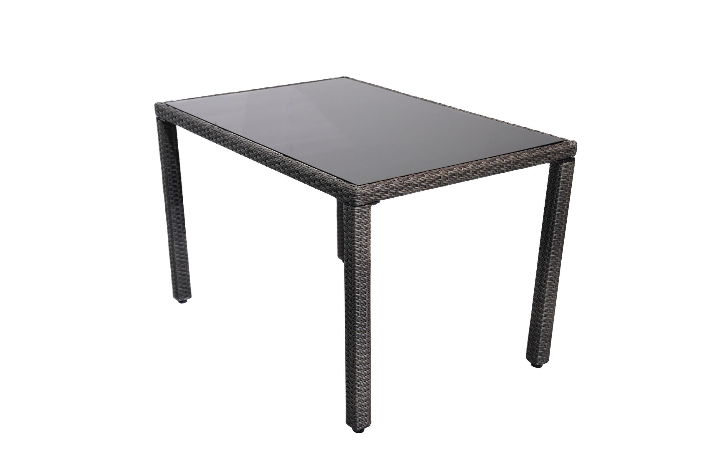 Ploß Bradford Dining-Tisch, Grau-Braun-Meliert, Polyrattan/Glas, 120×80 cm, Witterungsbeständig