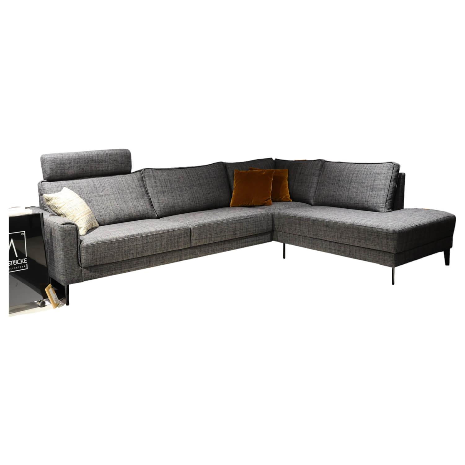 Ecksofa Bern Stoff Sunnyboy CH3034 Fb 096 Grau Füße Diamand 150mm Schwarz Matt