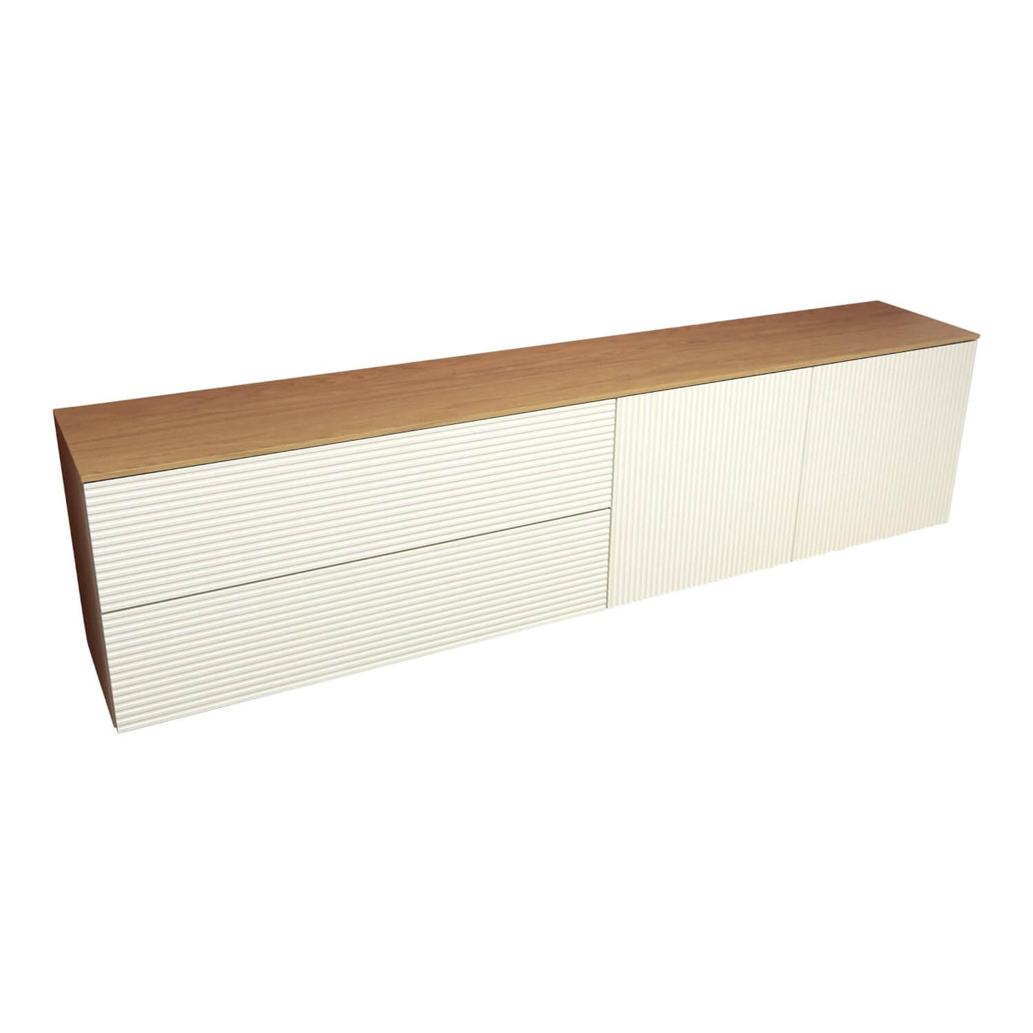 Hänge-Sideboard Cubo Korpus 420 Glattlack Verkehrsweiß Abdeckplatte 127 Eiche Mi…