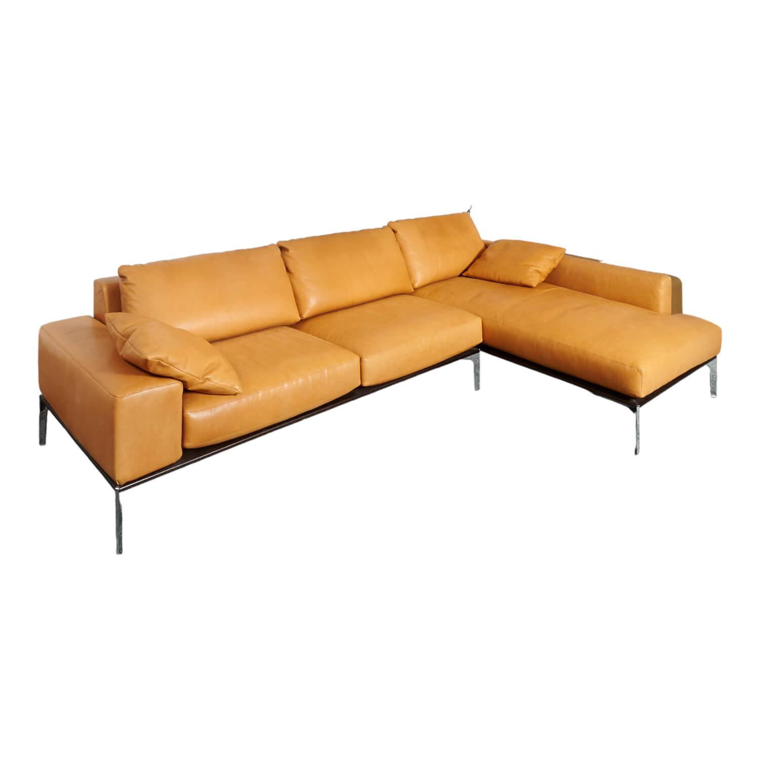 Ecksofa Spirit Leder Gascogne Cappuccino Braun Gestell Metall Füße Chrom Mit Nac…