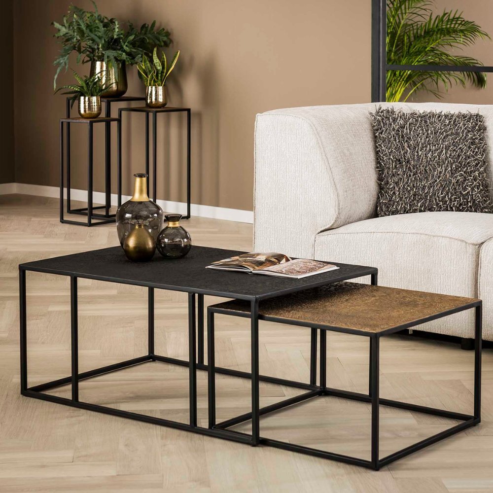 RINGO-Living Massivholz Couchtisch in Malio Schwarz-matt und Bronze-matt 2er-Set