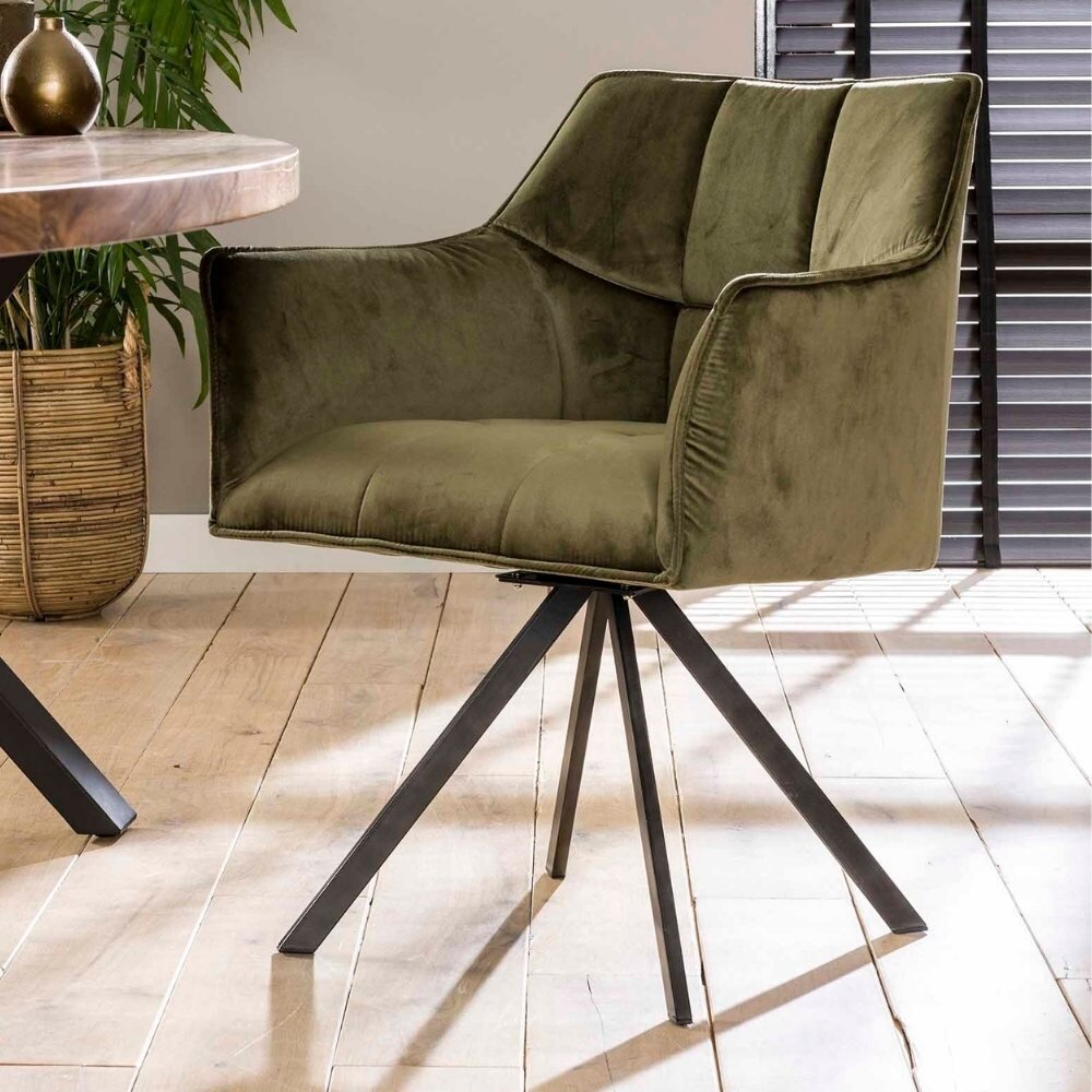 RINGO-Living Samt Stuhl Keona in Grün und Silber-matt