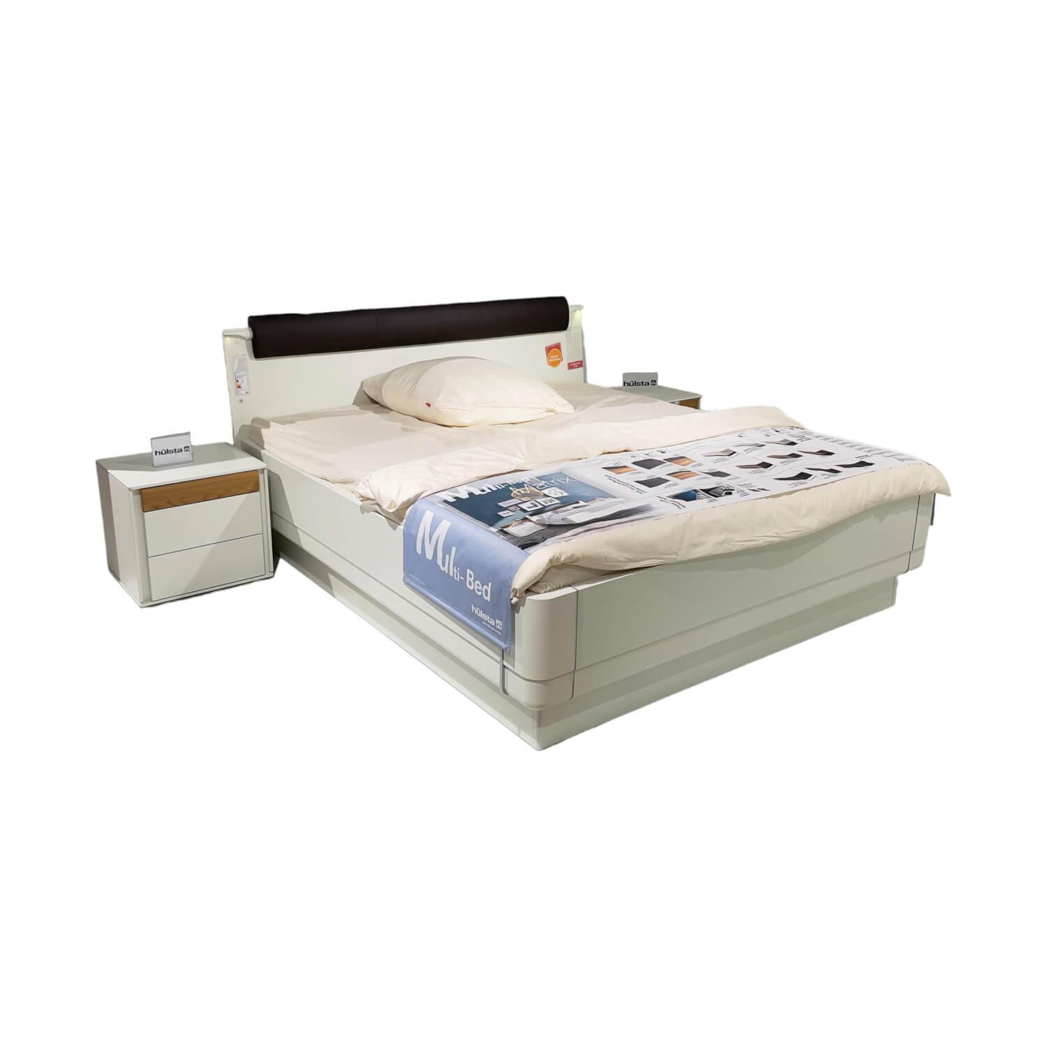 Doppelbett Multi Bed 4271 Lack Weiß Aufsatzpolster Leder 5126 Mocca Braun Mit Ko…