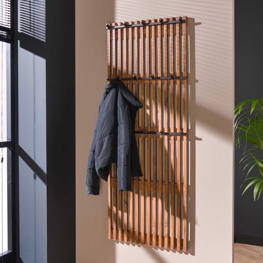 RINGO-Living Garderobe Hektor mit 14 Haken in Natur-dunkel aus Mangoholz 1610x600x100