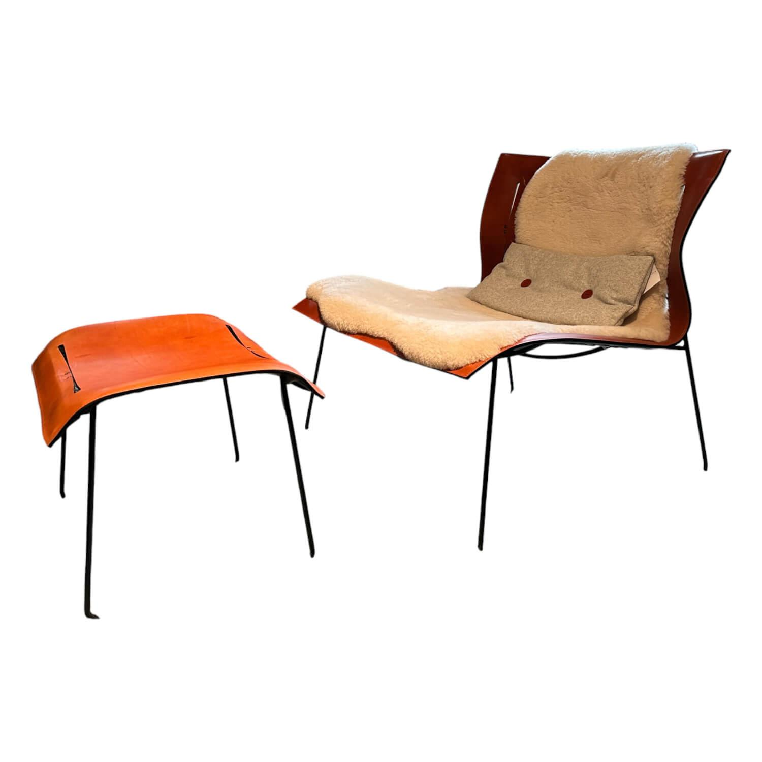 Sessel Cuoio Lounge Bezug Leder Saddle Sherry Orange Gestell Schwarz Inklusive S…