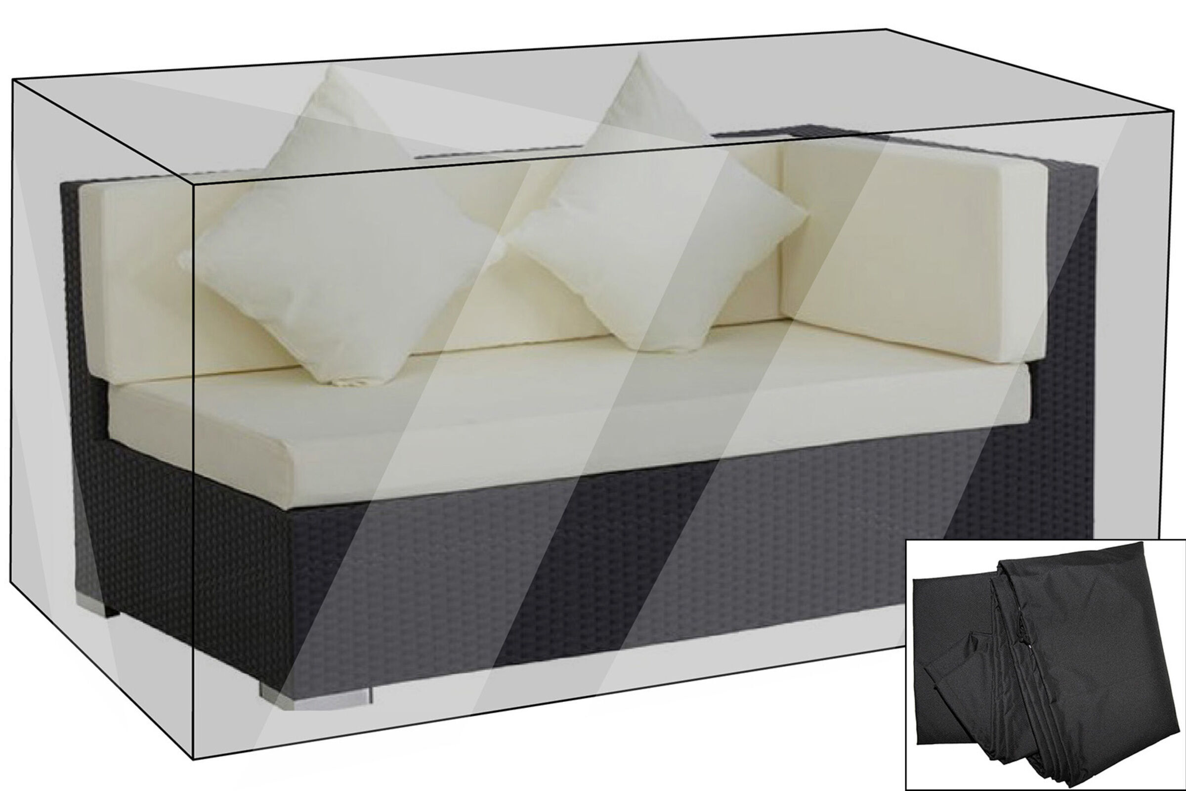 OUTFLEXX Premium Abdeckhaube passend z.B. für theBox 2er-Ecksofa Arml. li., schwarz, 147x87x68cm, wasserbeständig