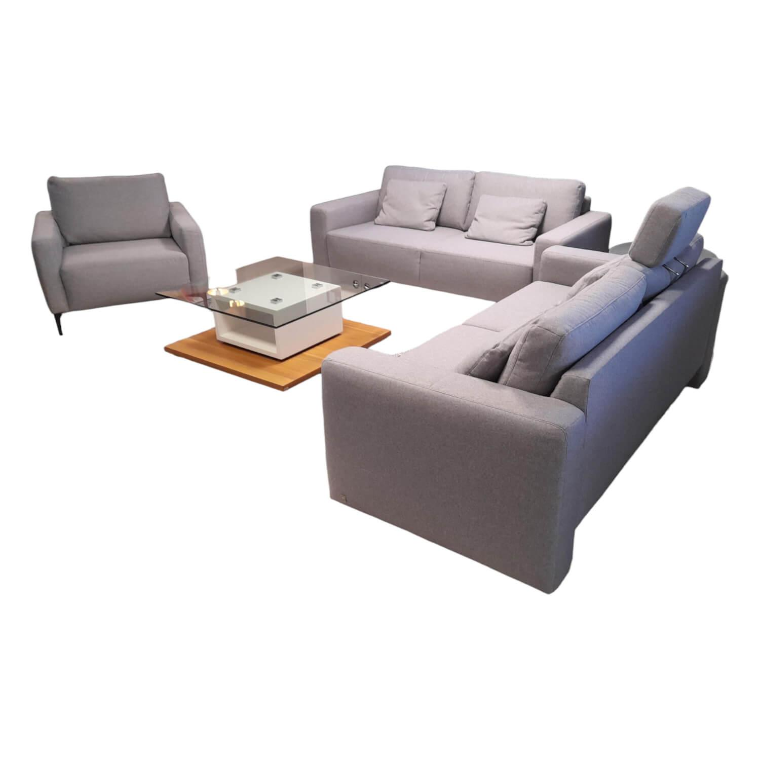 Garnitur MR 4530 Stoff Florida Grey Grau 2 Sofas 1 Sessel