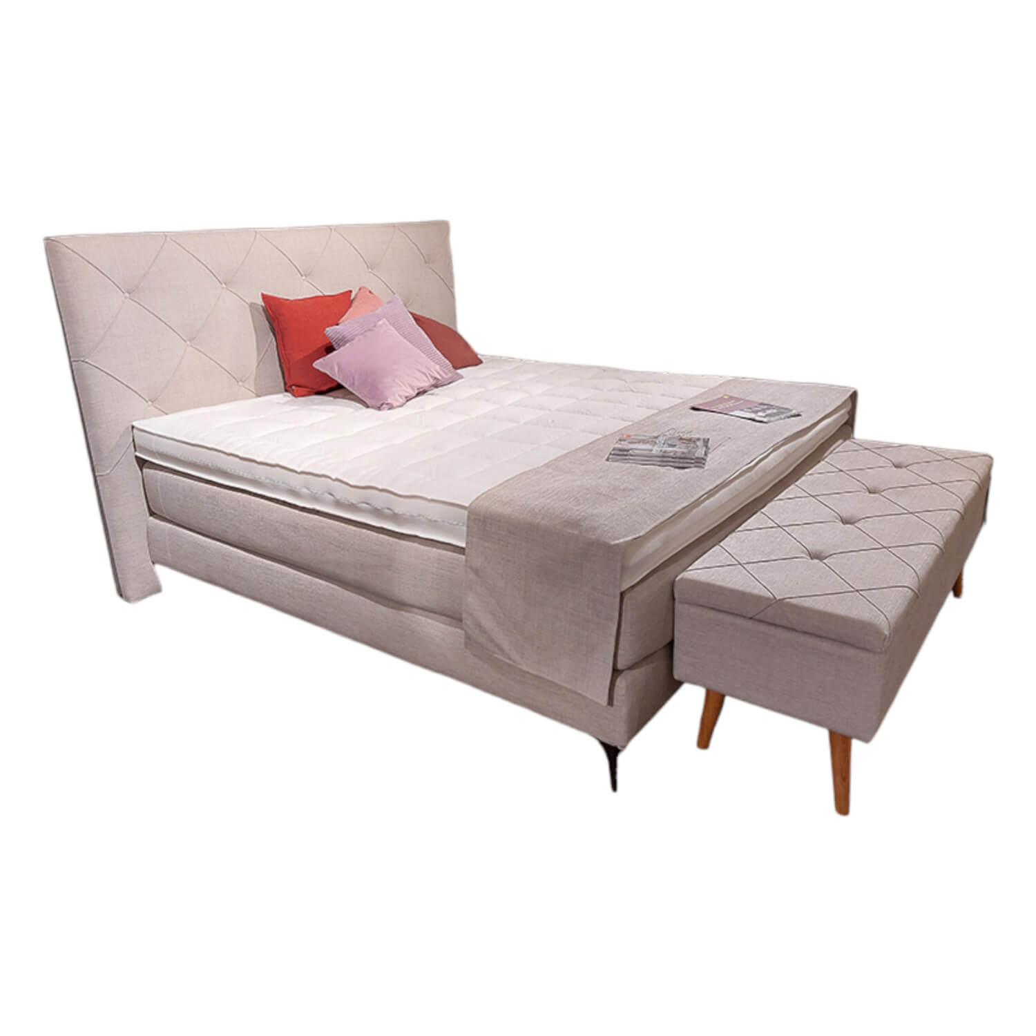 Boxspringbett Global Belina Stoff Matiss 07 Beige mit Matratze, Topper und Bettb…