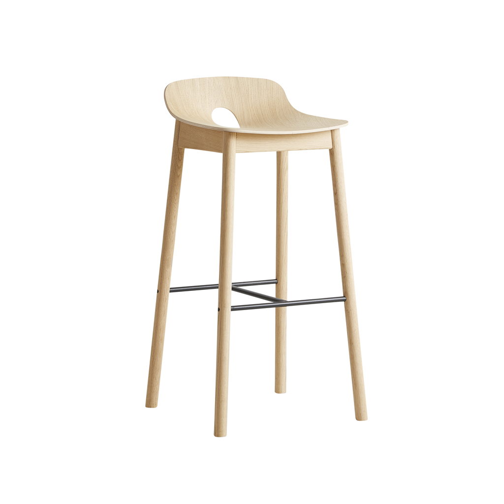 Woud – Mono Bar Stool – Design Barstuhl mit Lehne aus Holz in 2 Farben