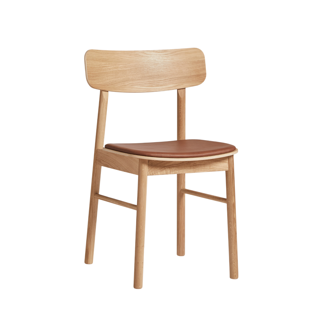Woud – Soma Dining Chair – gepolsterter Stuhl aus Holz mit Lederbezug