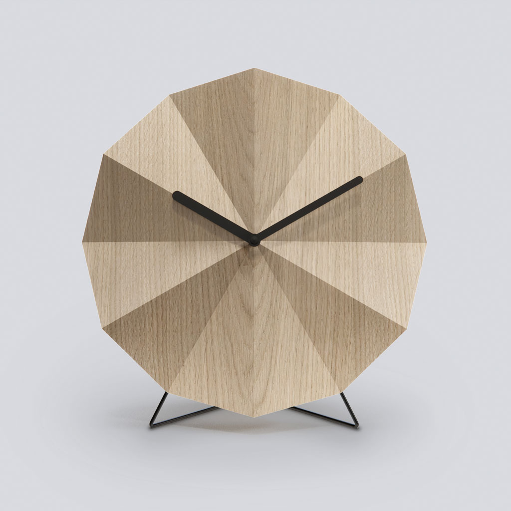 LAWA – Delta Clock – Design Tischuhr aus Eichenholz mit Metallgestell