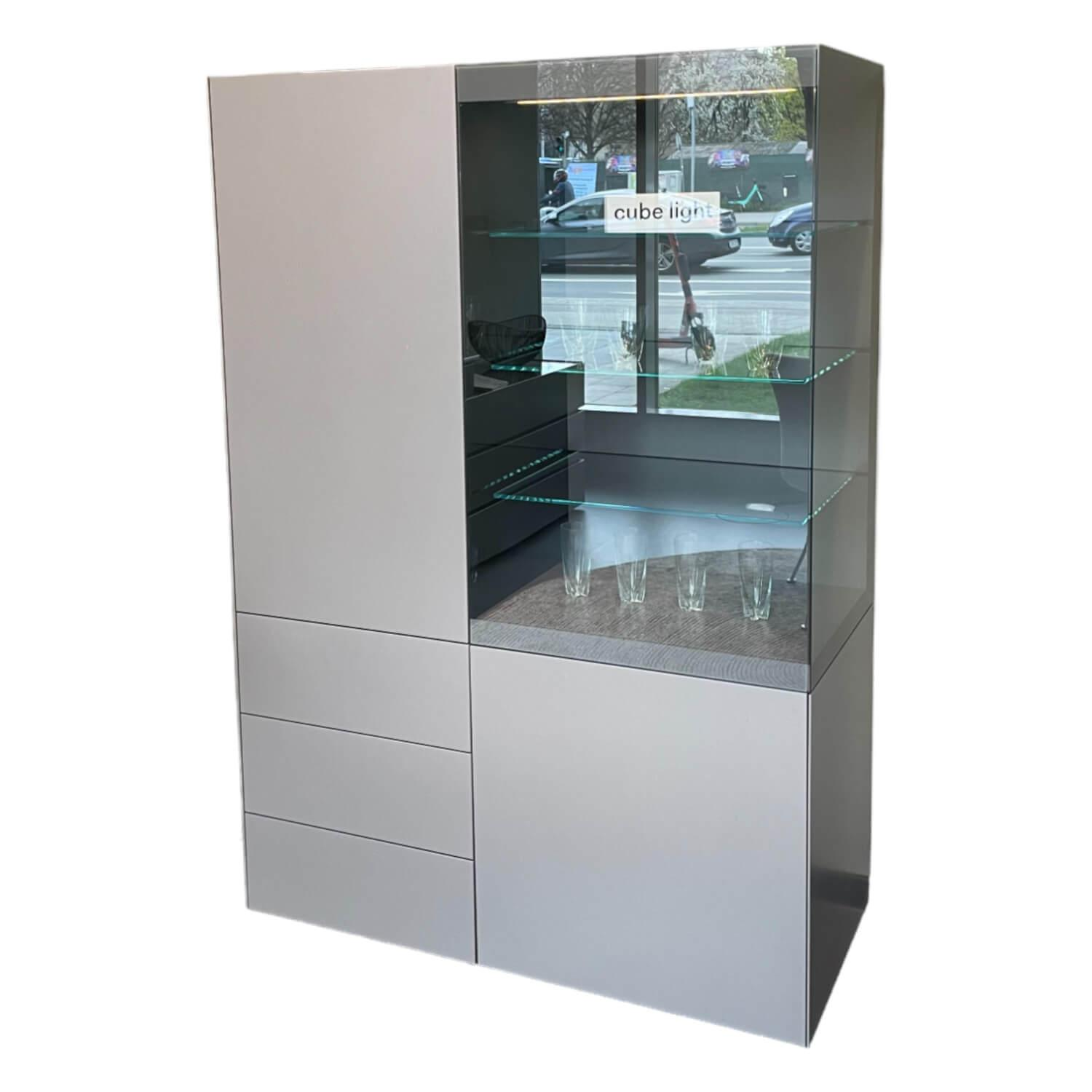 Highboard Cube Light Vitrine Mattlack M16 Elephant Grau