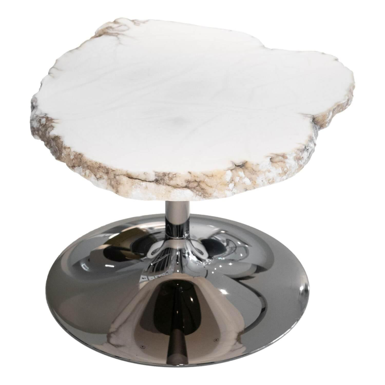 Beistelltisch Cicladi CLD010 Platte Alabaster Natur Gestell Chrom