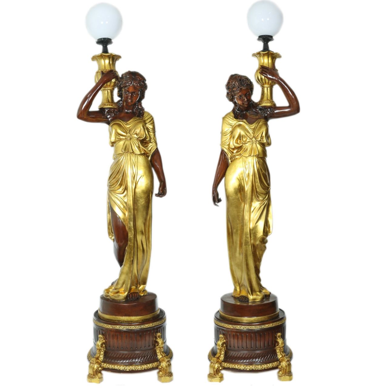 Barocksäule 2er set Stehlampe mit Figur deluxe Gold