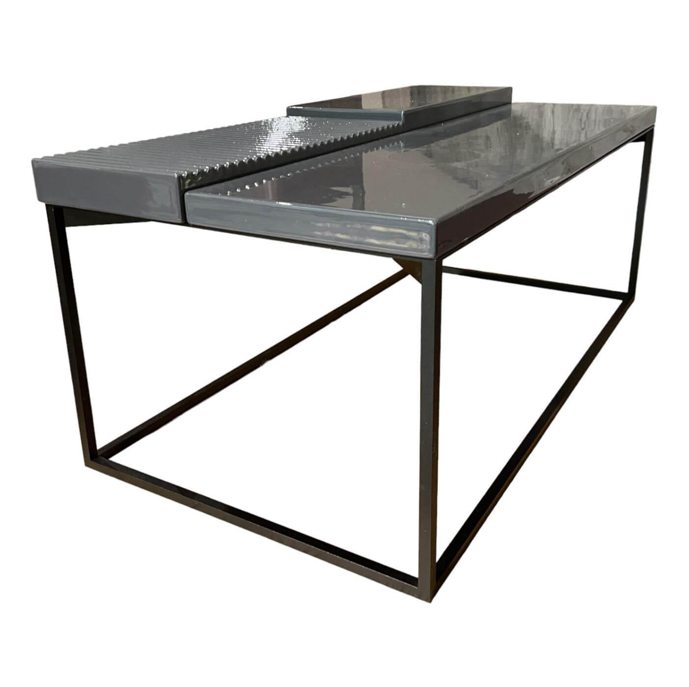 Tisch Coffee Table Terrace Schwarz Platte Keramik Grau