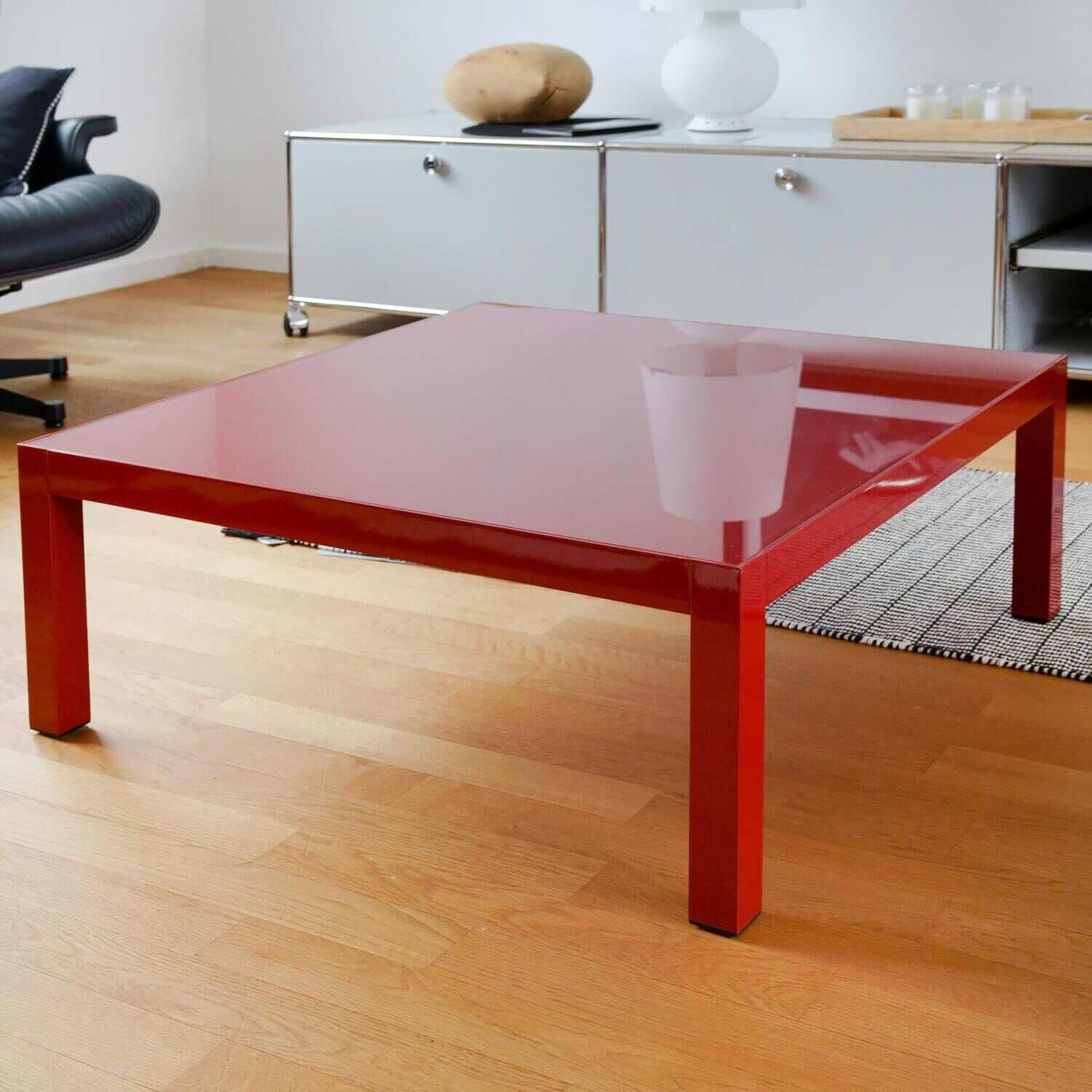 Couchtisch Lim  Design Bruno Fattorini Metall Glas Rot Lackiert