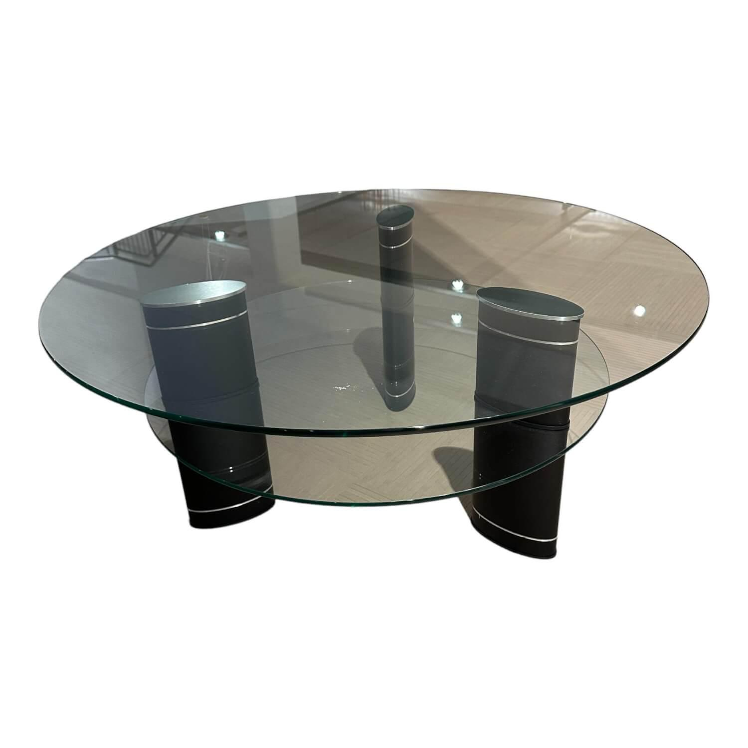 Couchtisch Jazz Rund Platte Glas Gestell Metall Schwarz