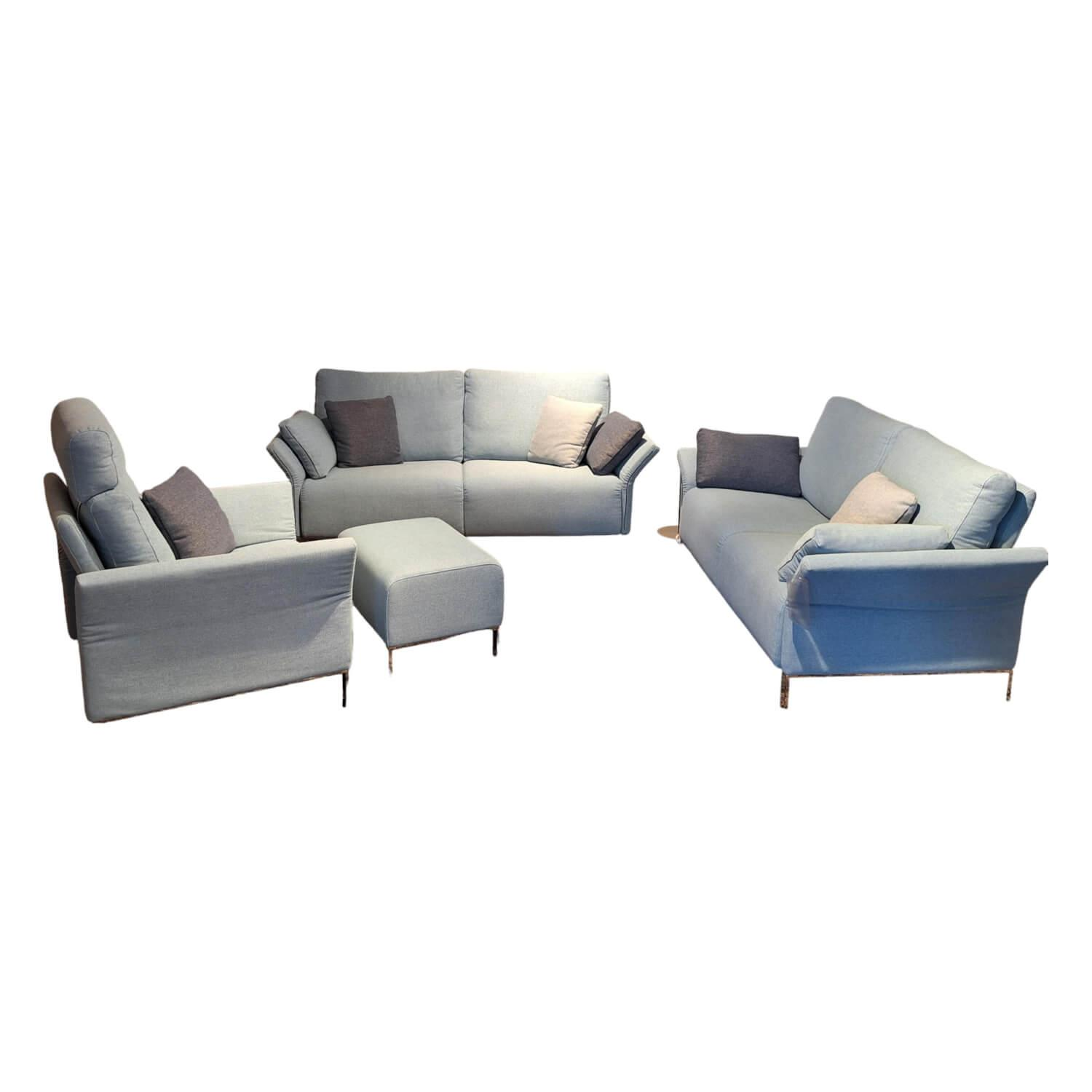 Garnitur Modena Stoff 2022.45 Blau 2 Sofas 1 Sessel 1 Hocker