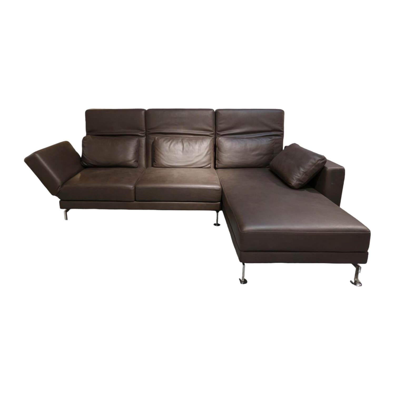 Ecksofa Moule mit Recamiere Leder Taron Braun Kufen Chrom Verstellbar