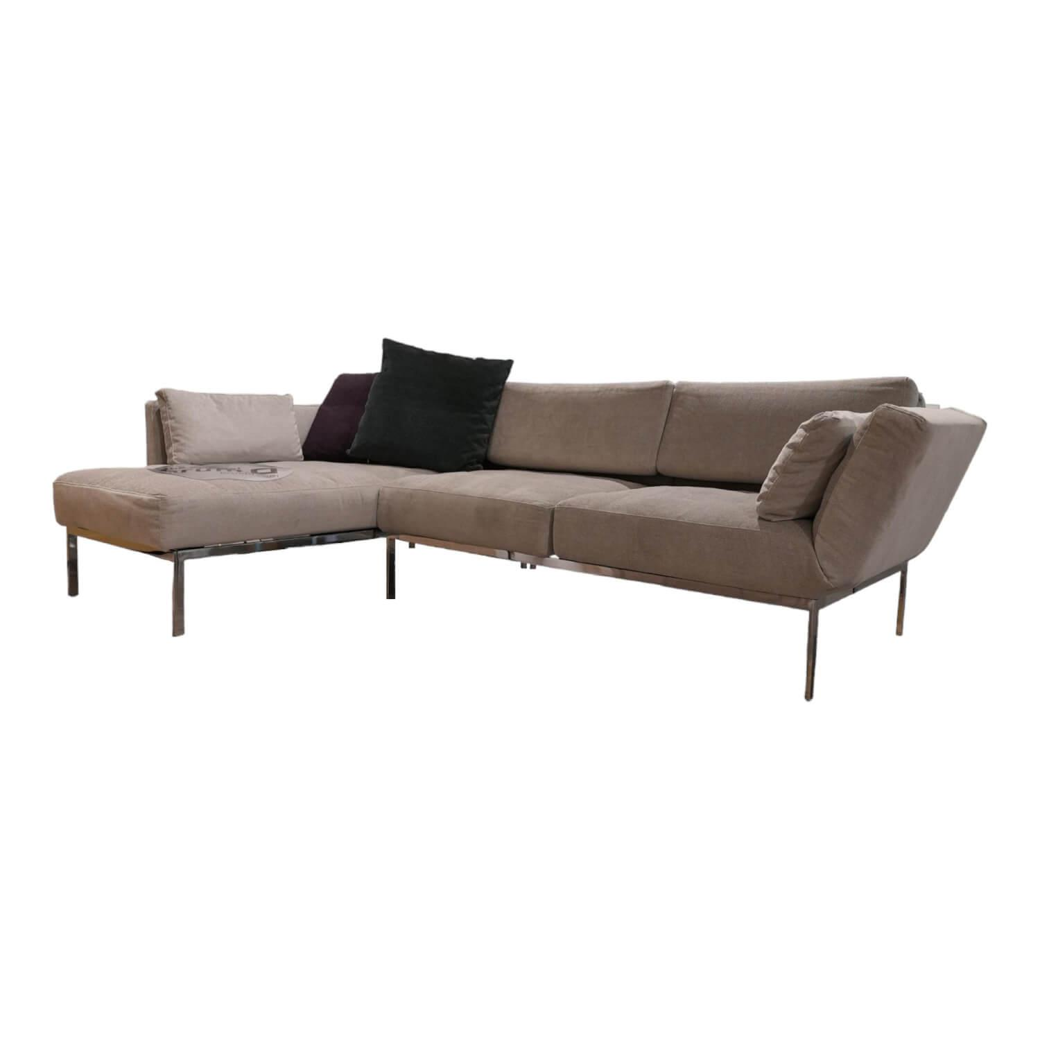 Ecksofa Roro 20 Soft Bezug Stoff Grau Gestell Metall Verchromt Glänzende Füße In…