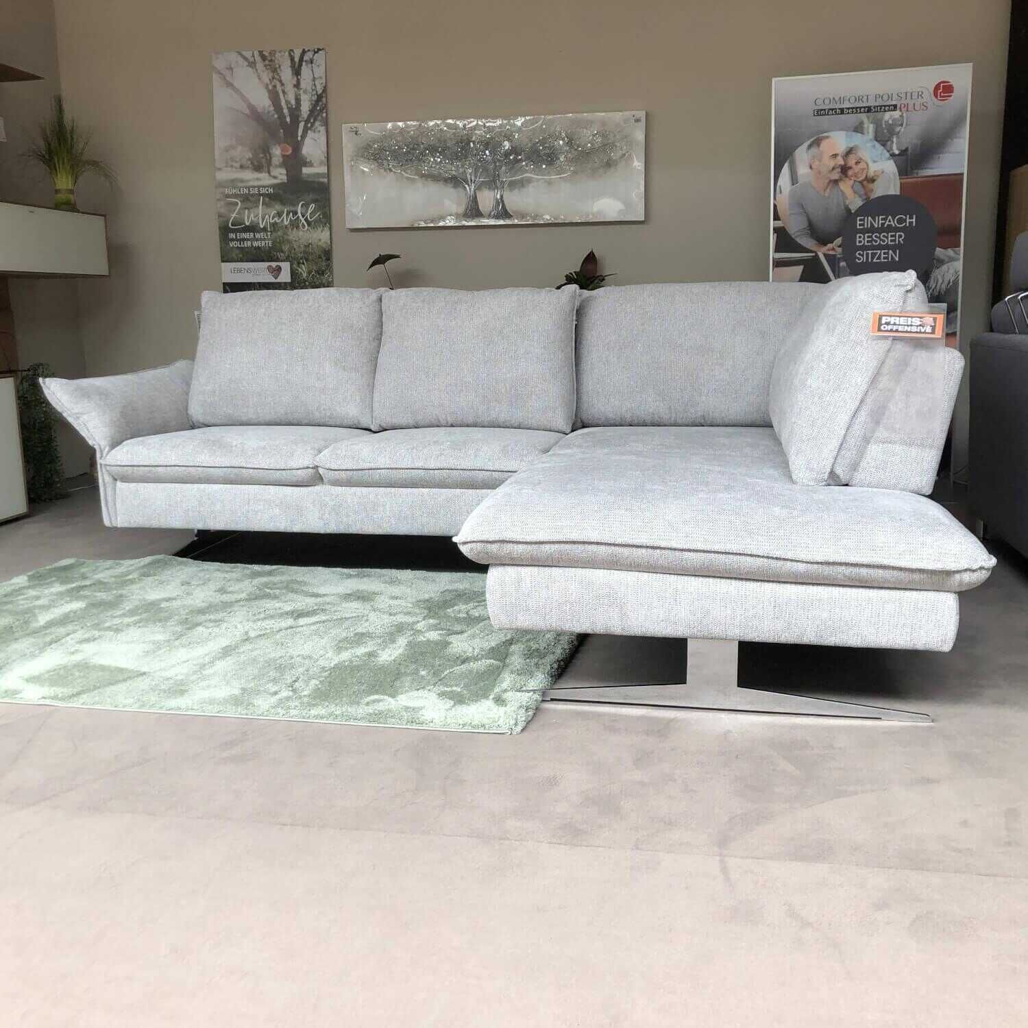 Ecksofa Lenny Stoff Famous Silver Grau Füße Chrom Glänzend