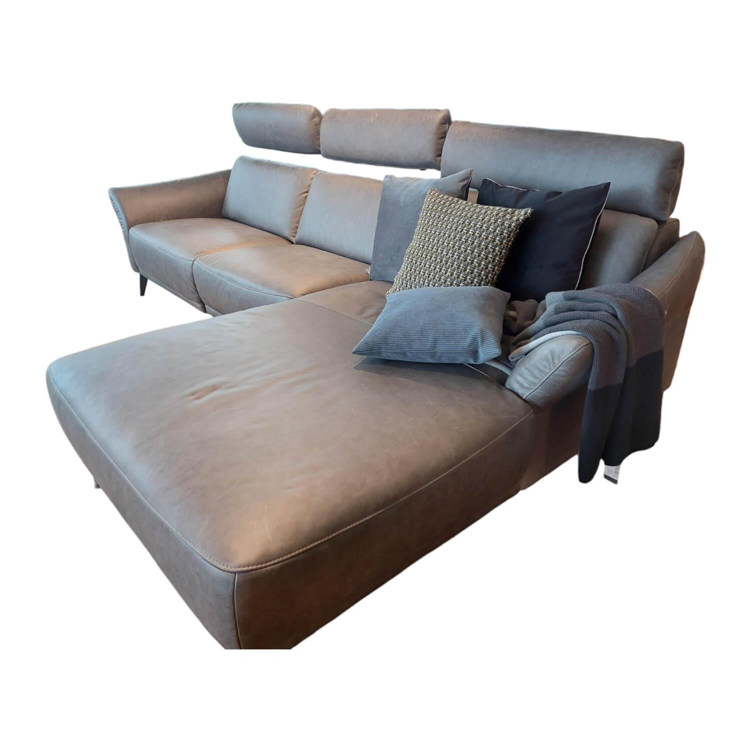 Ecksofa Justus Leder Retro Grey Grau Metallfuß Schwarz