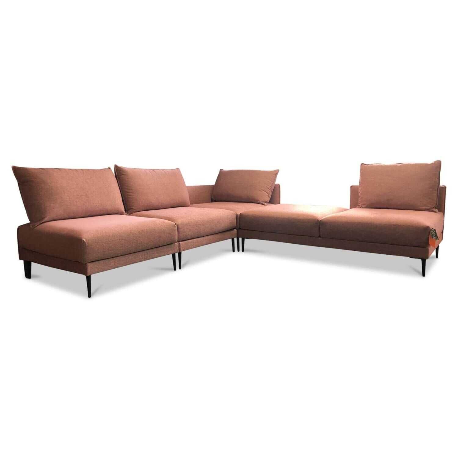 Ecksofa Linn Stoff Divine 61 Pink Fuß Metall Schwarz mit 4 Kissen