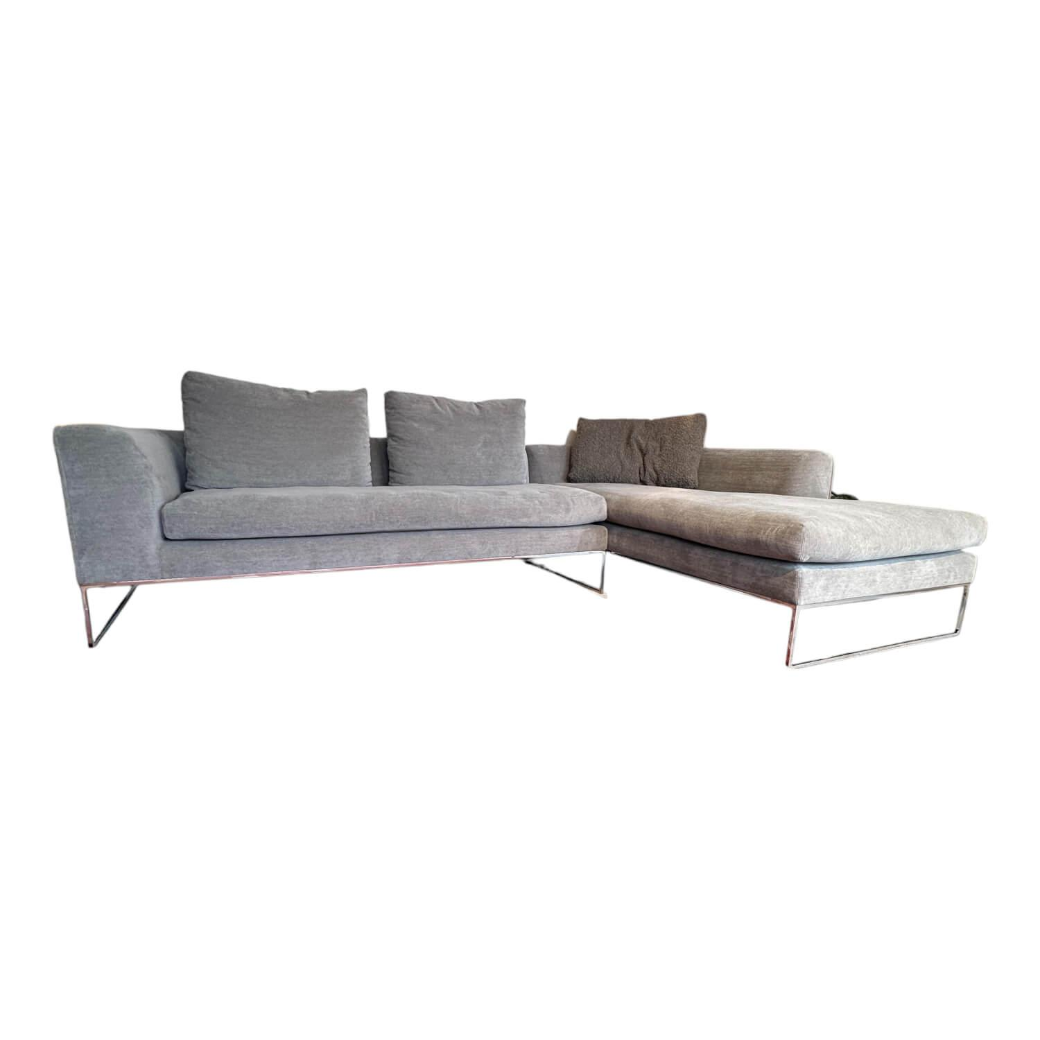 Ecksofa Mell Lounge Stoff 8143 Taupe Grau Füße Verchromt Mit Kunststoffgleitern