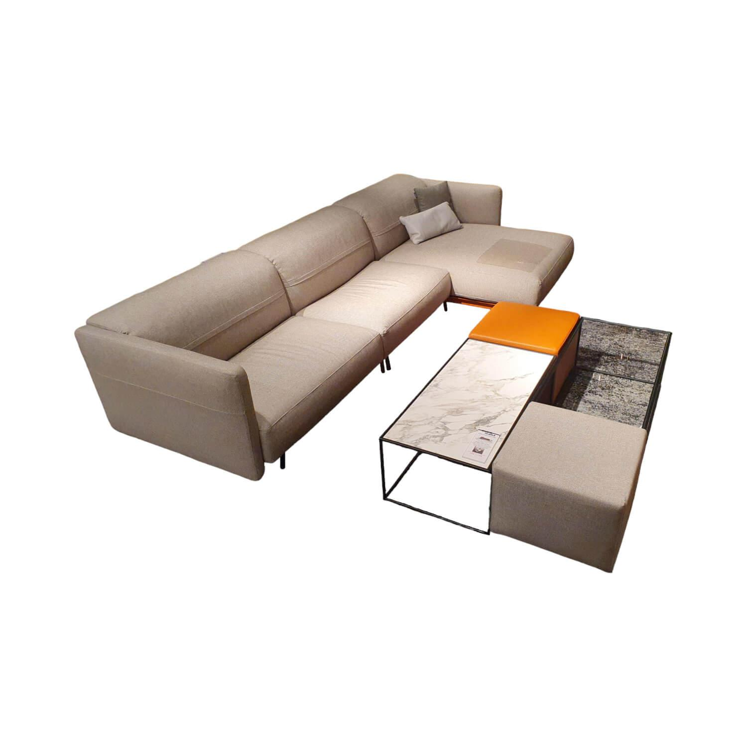 Ecksofa Arloth High Bezug Stoff Plaza 003 Beige Grau Gestell Leder Braun Orange …